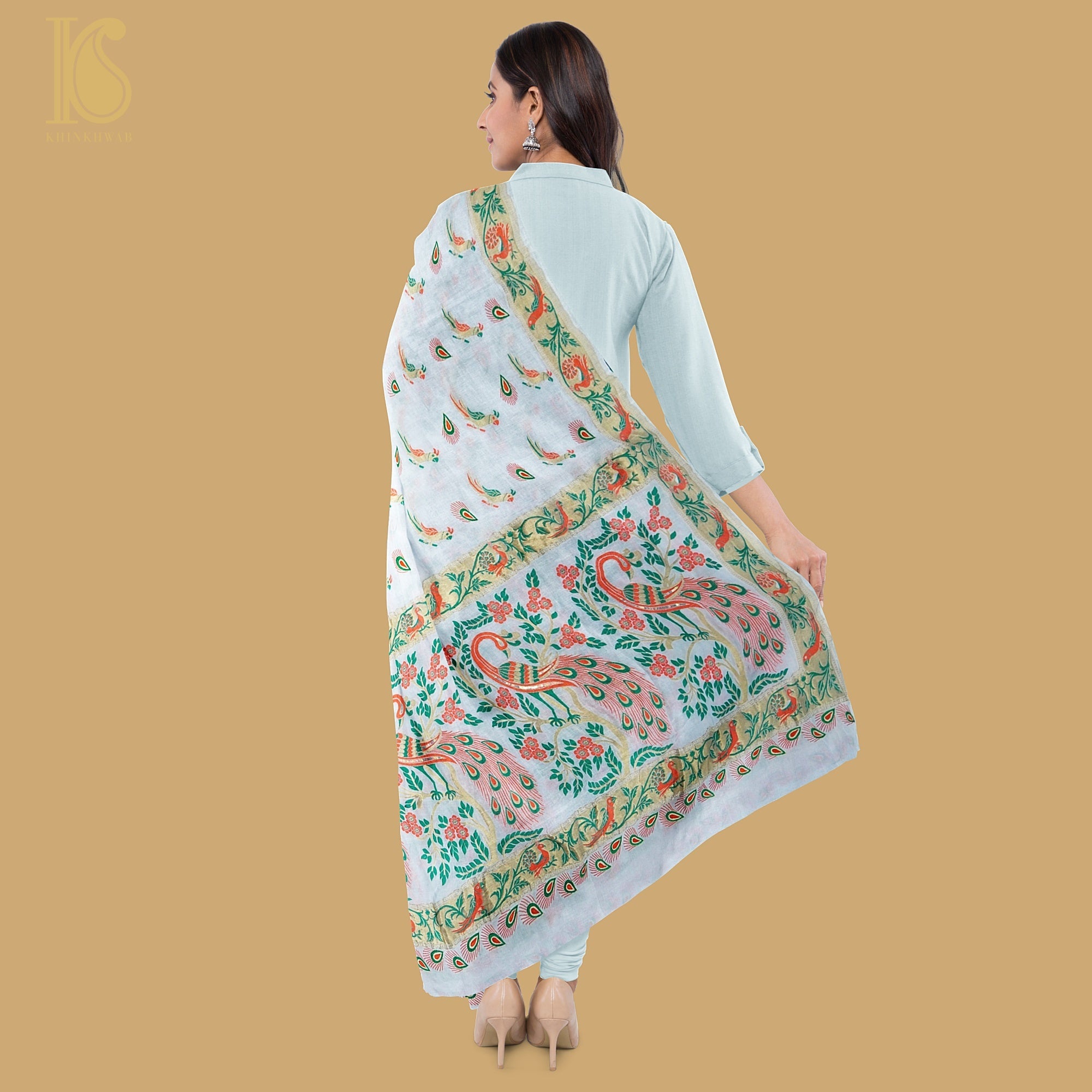 Handloom Banarasi Georgette Meenakari Parrot Dupatta with Resham Embroidery - Khinkhwab