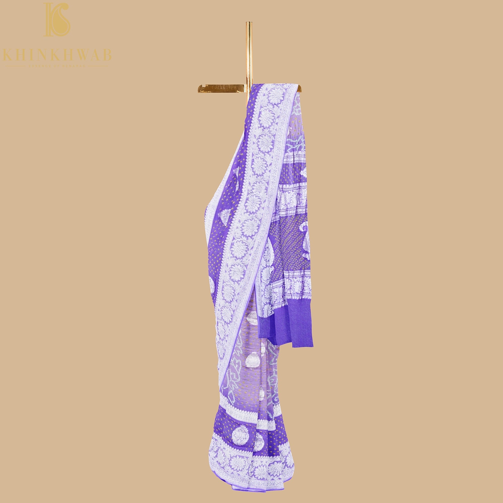 Mauve Pure Georgette Handloom Banarasi Bandhani Saree - Khinkhwab
