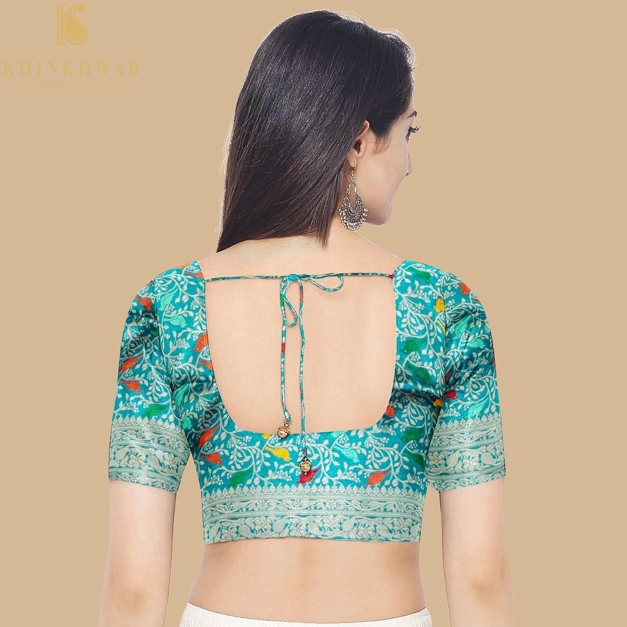 Preorder : Viking Blue Handwoven Pure Katan Silk Banarasi Shikargah Fabric - Khinkhwab