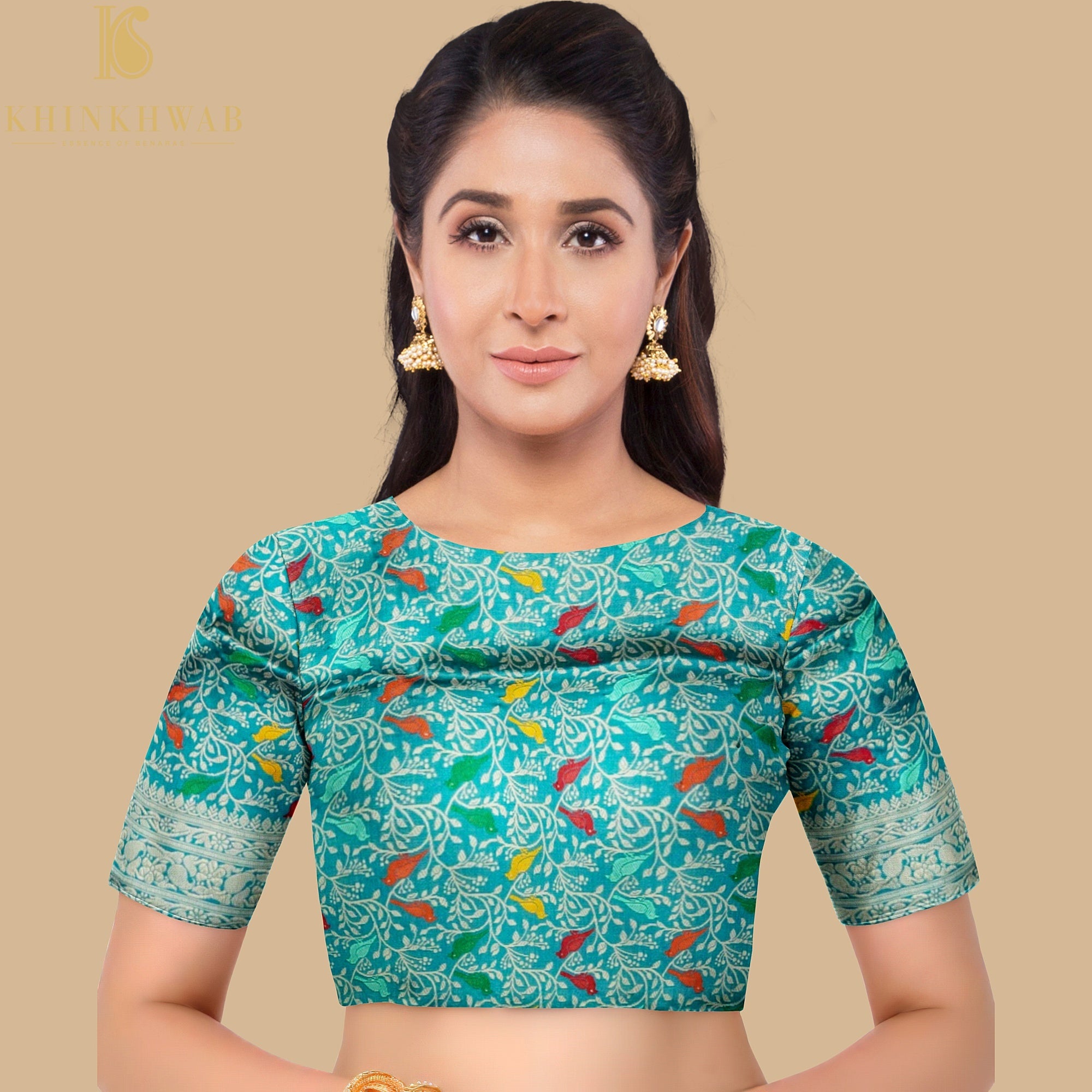 Preorder : Viking Blue Handwoven Pure Katan Silk Banarasi Shikargah Fabric - Khinkhwab
