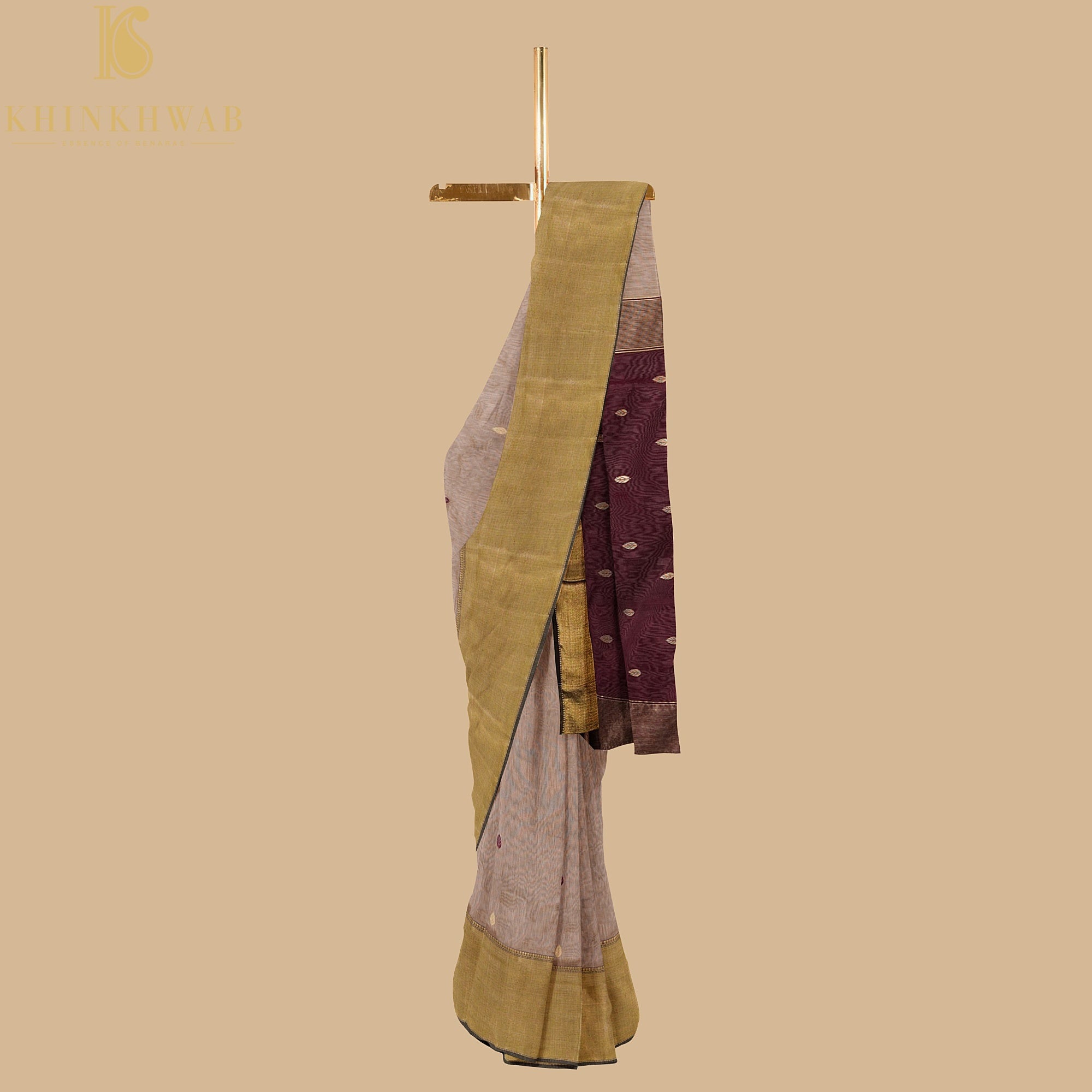 Sandrift Brown Handwoven Pure Cotton Silk Maheshwari Saree - Khinkhwab