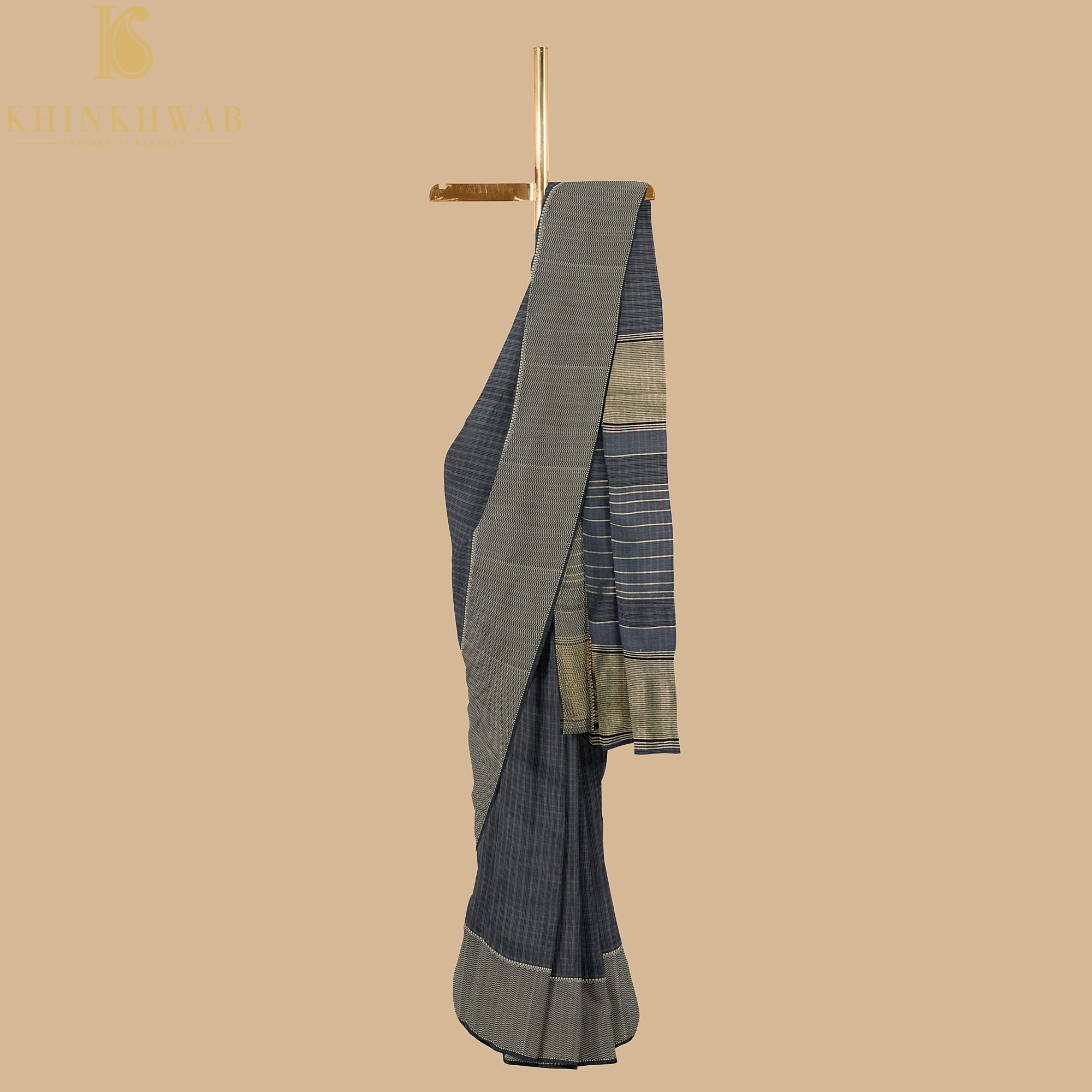 Grey Handwoven Pure Cotton Silk Maheshwari Saree - Khinkhwab