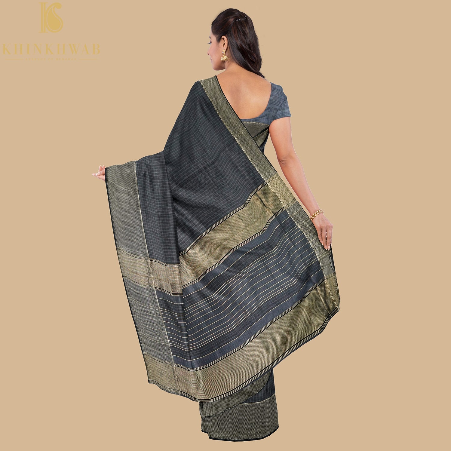 Grey Handwoven Pure Cotton Silk Maheshwari Saree - Khinkhwab