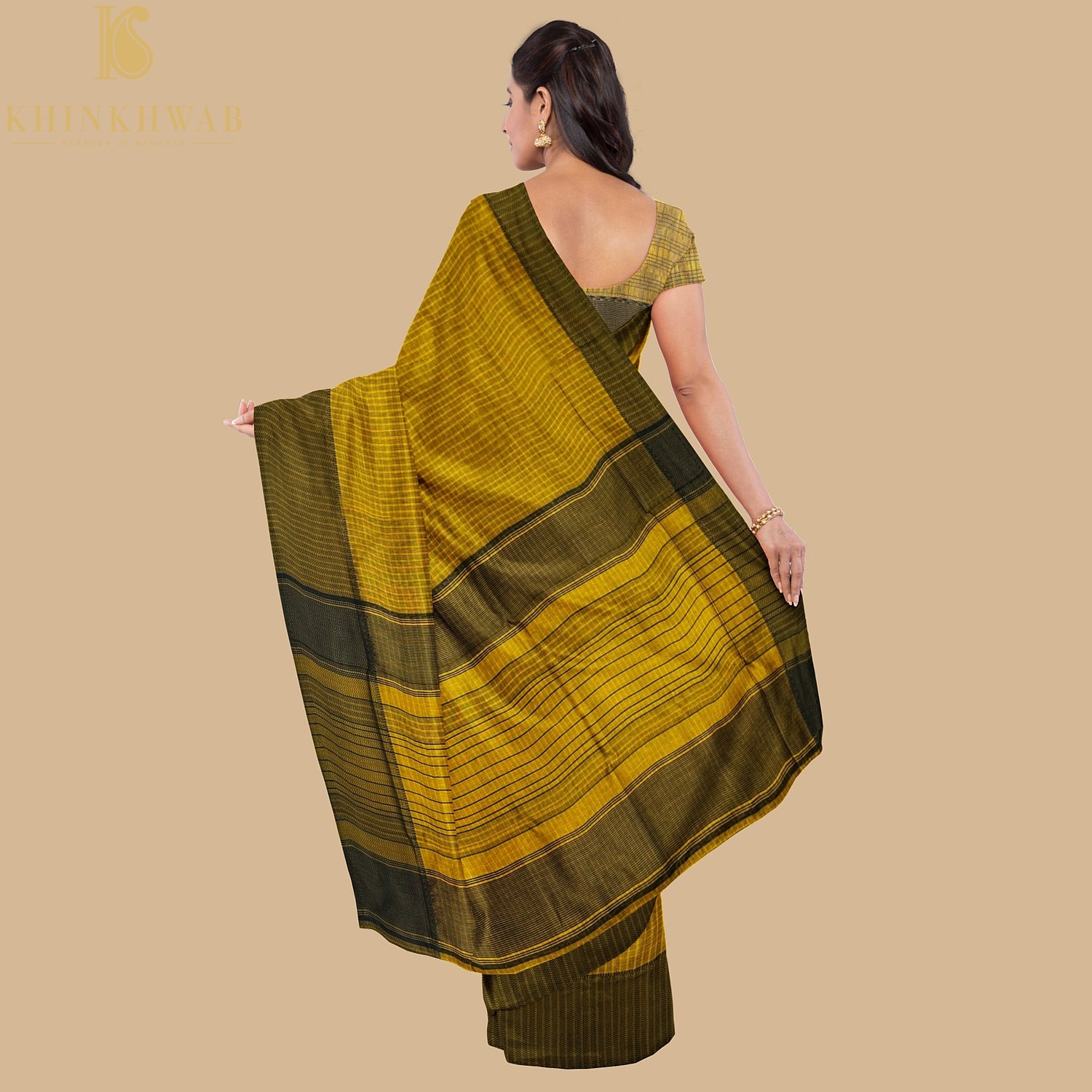 Hacienda Yellow Handwoven Pure Cotton Silk Maheshwari Saree - Khinkhwab