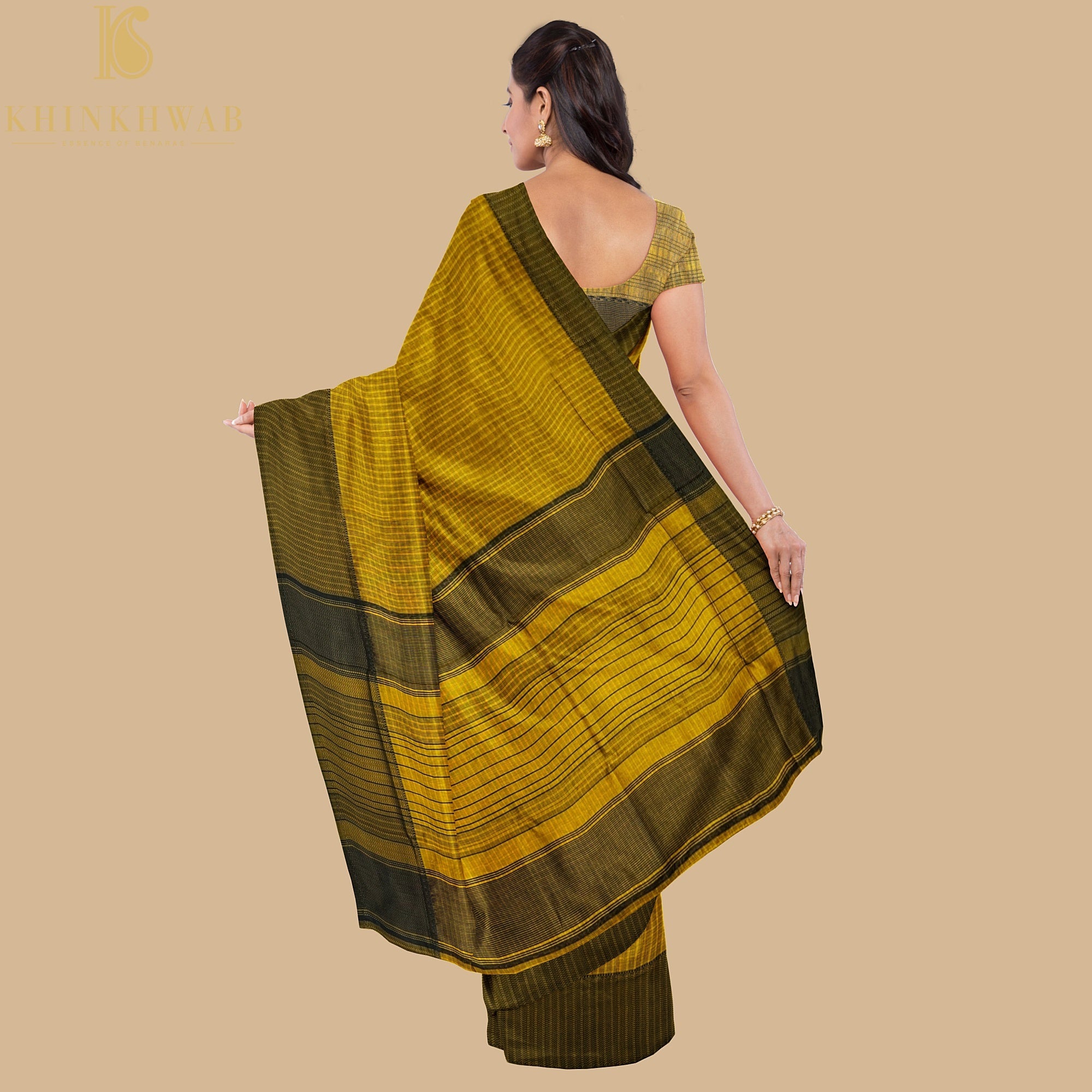 Hacienda Yellow Handwoven Pure Cotton Silk Maheshwari Saree - Khinkhwab