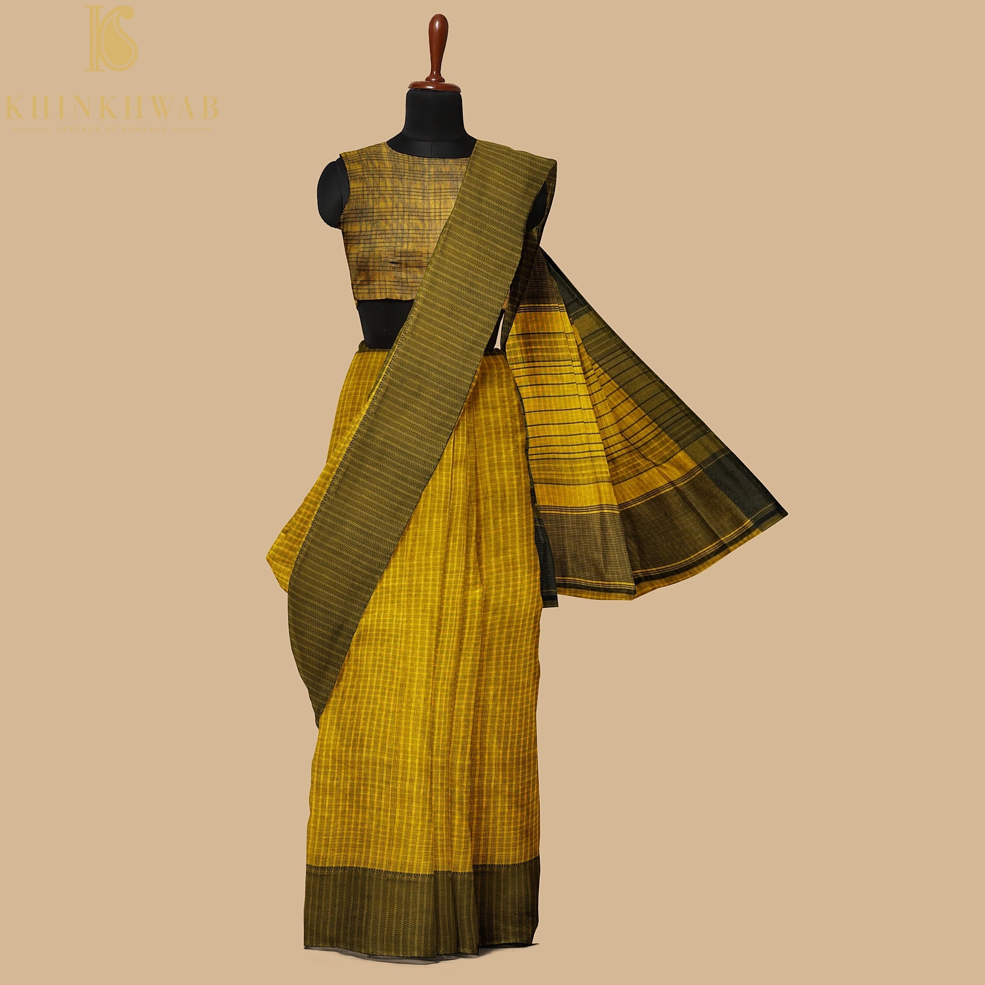 Hacienda Yellow Handwoven Pure Cotton Silk Maheshwari Saree - Khinkhwab