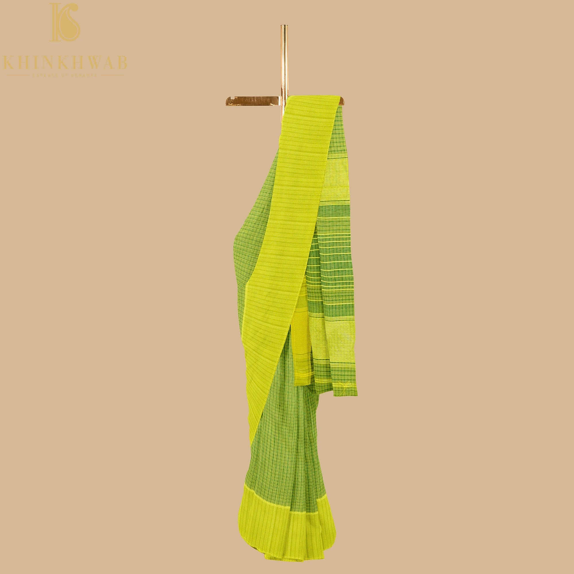 Celery Green Handwoven Pure Cotton Silk Maheshwari Saree - Khinkhwab