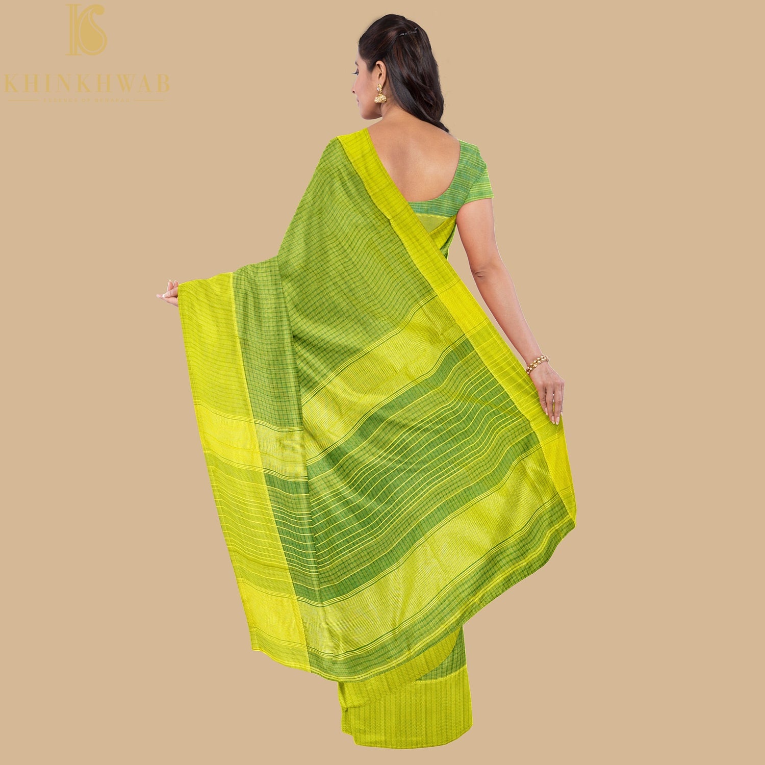 Celery Green Handwoven Pure Cotton Silk Maheshwari Saree - Khinkhwab