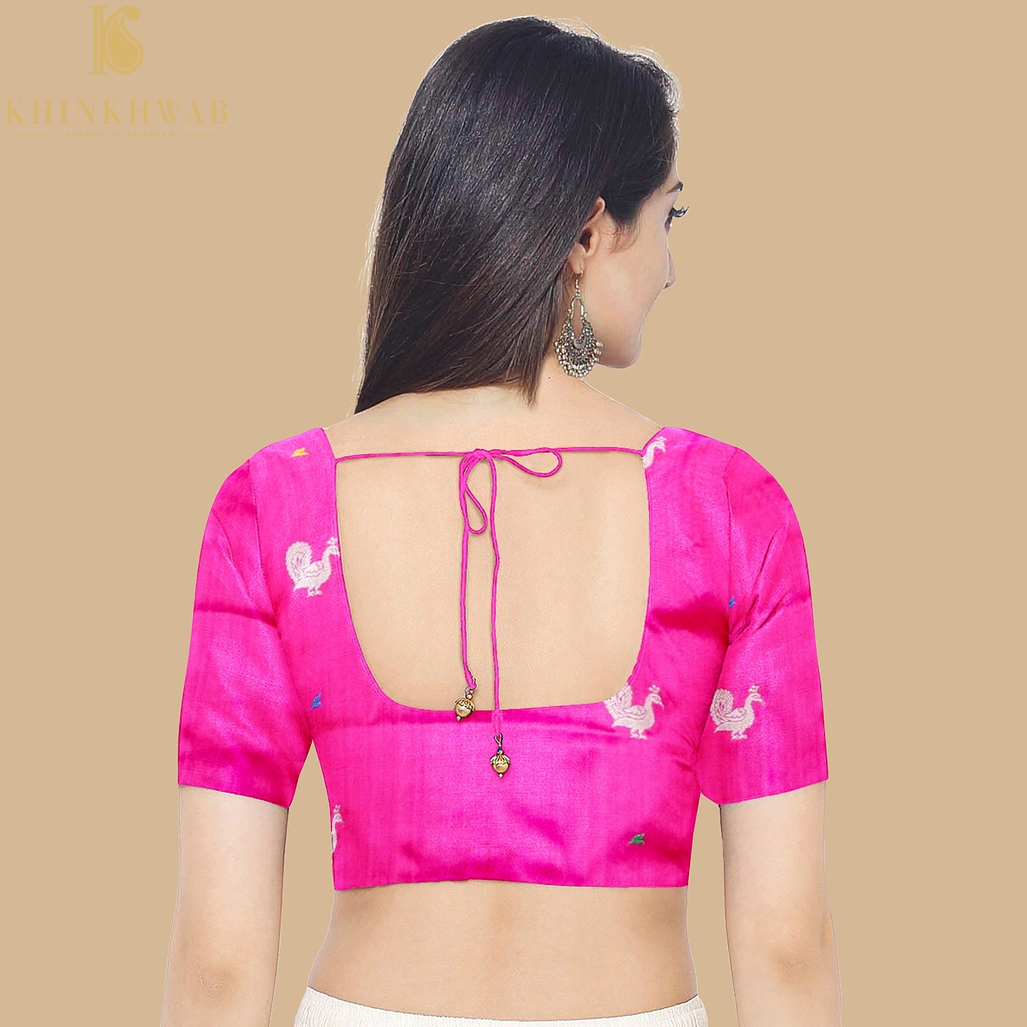 Persian Rose Handwoven Pure Katan Silk Banarasi Peacock Kadwa Fabric - Khinkhwab
