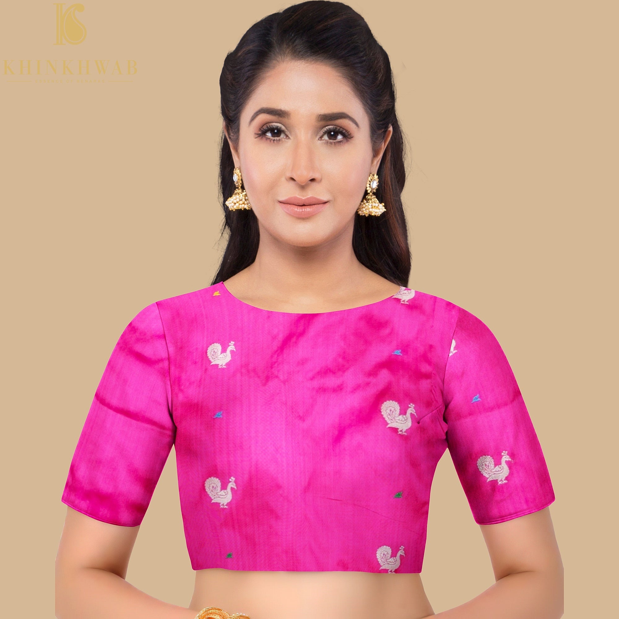 Persian Rose Handwoven Pure Katan Silk Banarasi Peacock Kadwa Fabric - Khinkhwab