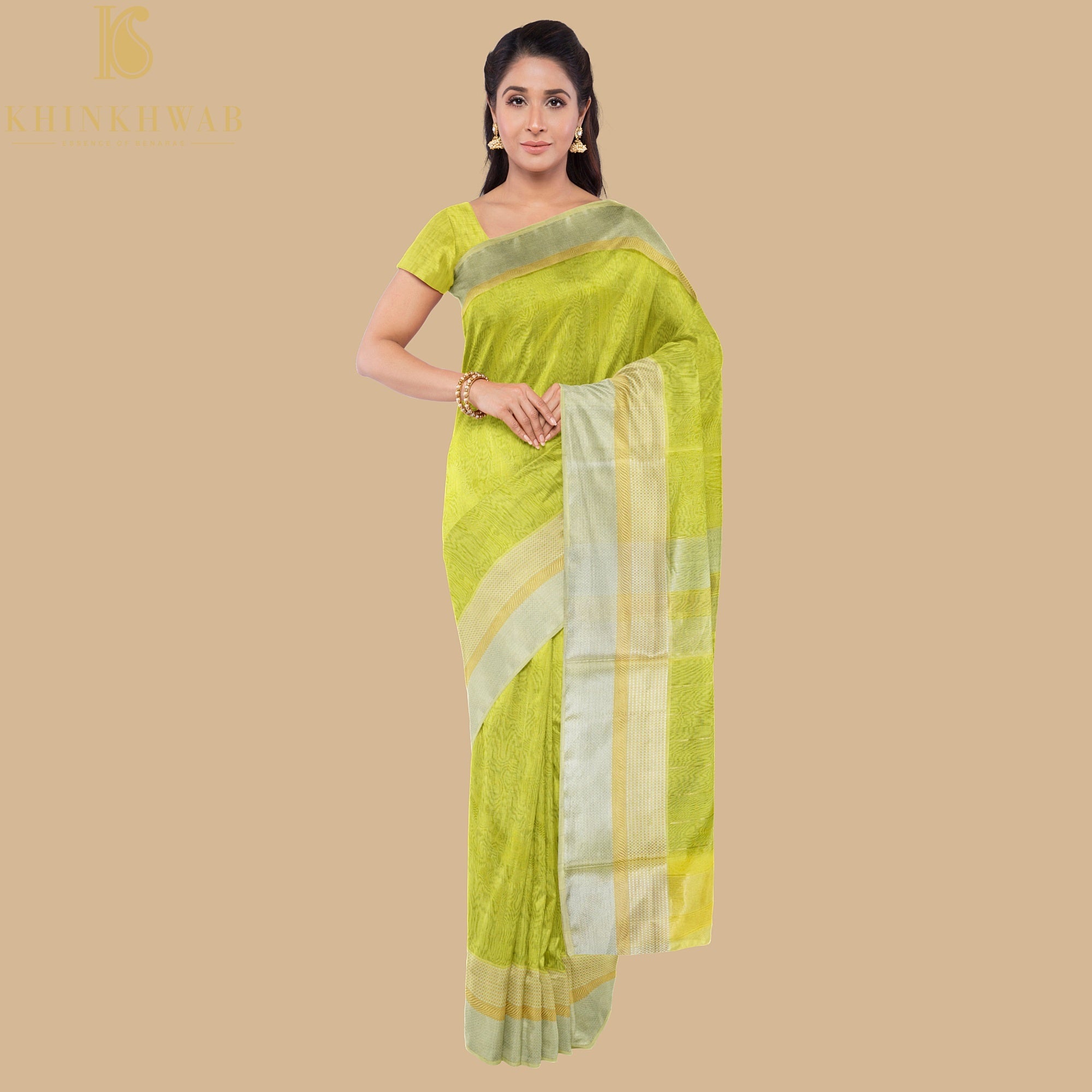Chenin Yellow Handwoven Pure Cotton Silk Maheshwari Saree - Khinkhwab