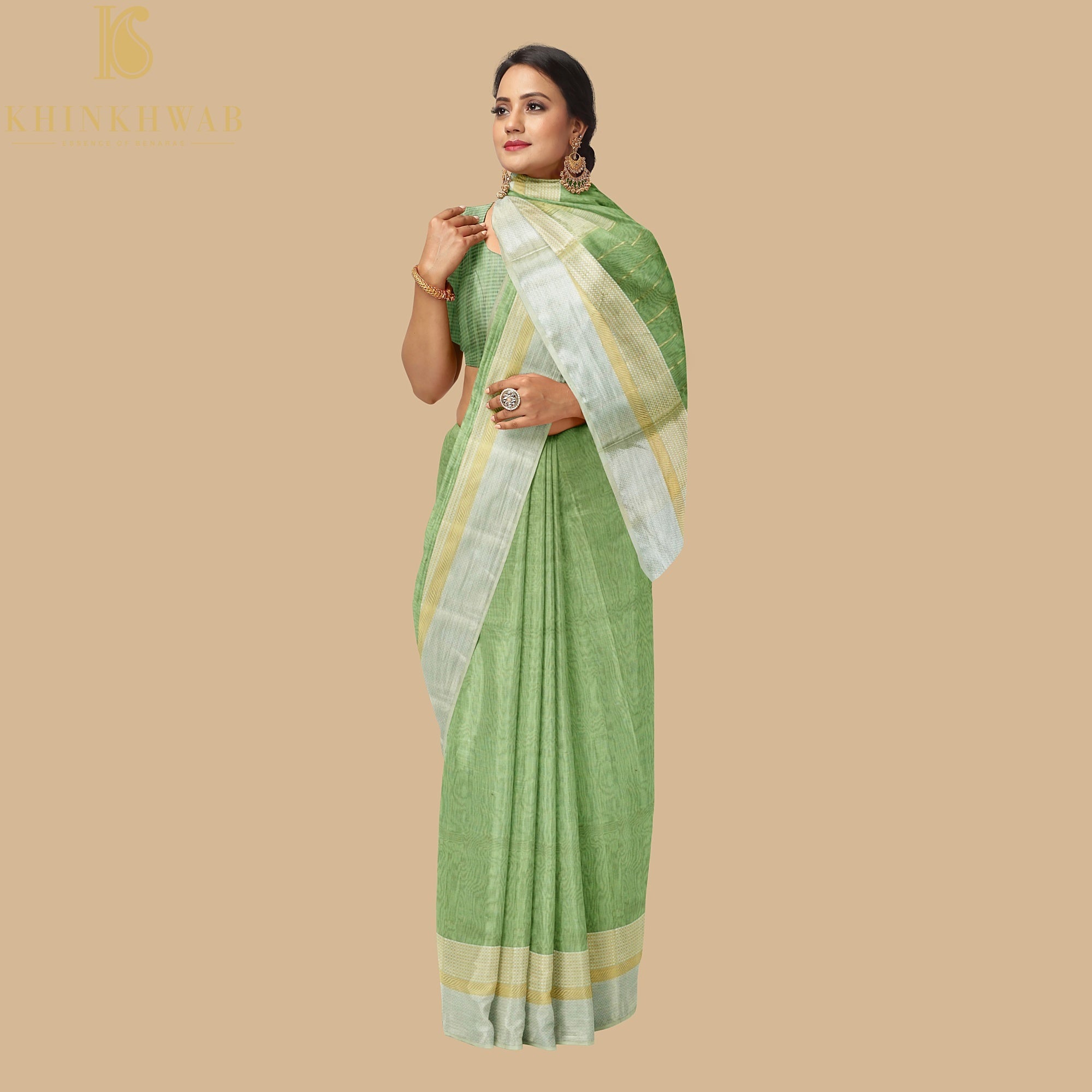 Norway Green Handwoven Pure Cotton Silk Maheshwari Saree - Khinkhwab