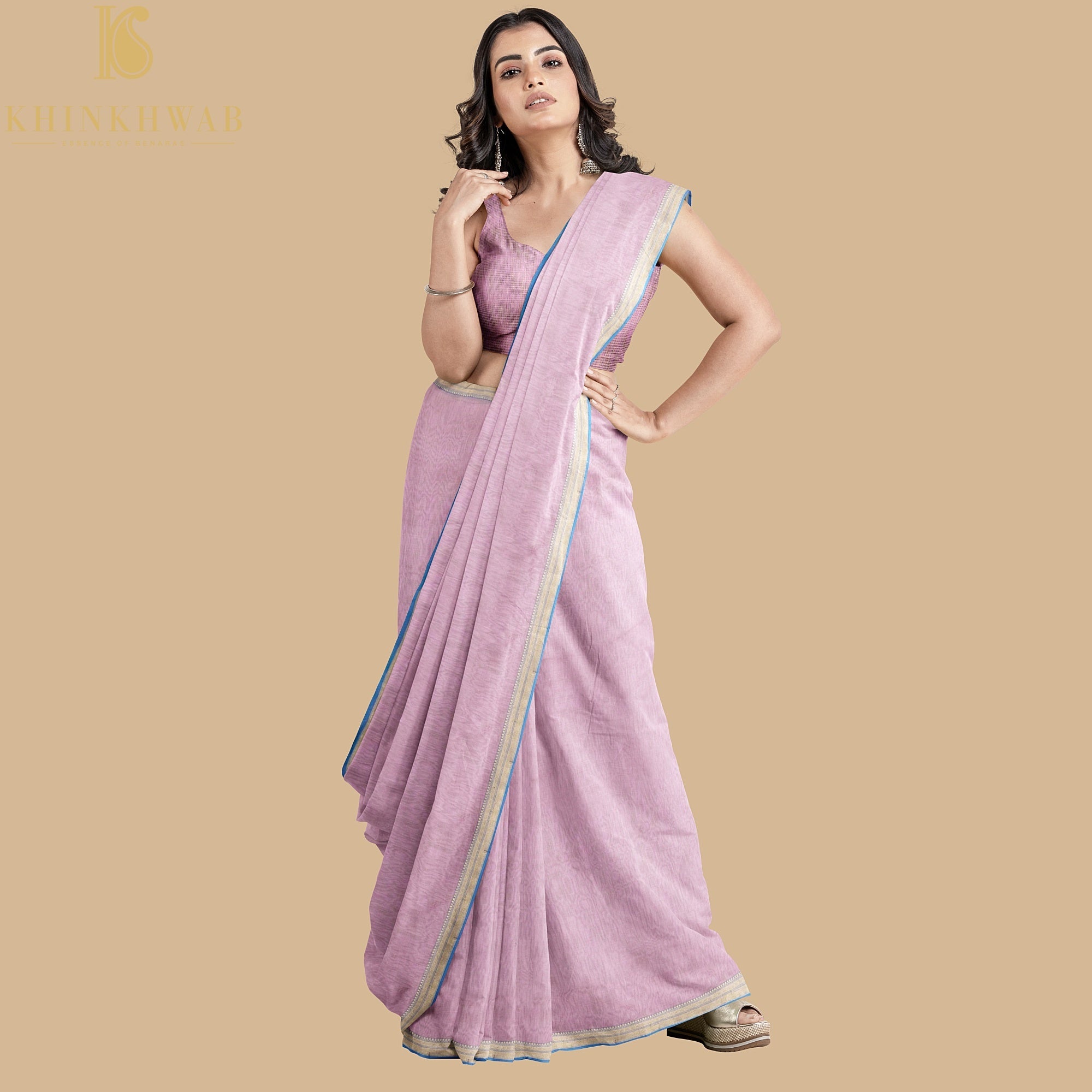 Kobi Pink Handwoven Pure Cotton Silk Maheshwari Saree - Khinkhwab