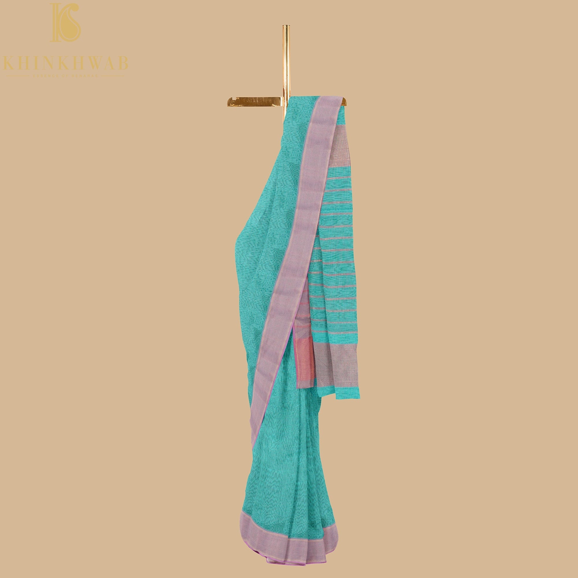 Bermuda Blue Handwoven Pure Cotton Silk Maheshwari Saree - Khinkhwab