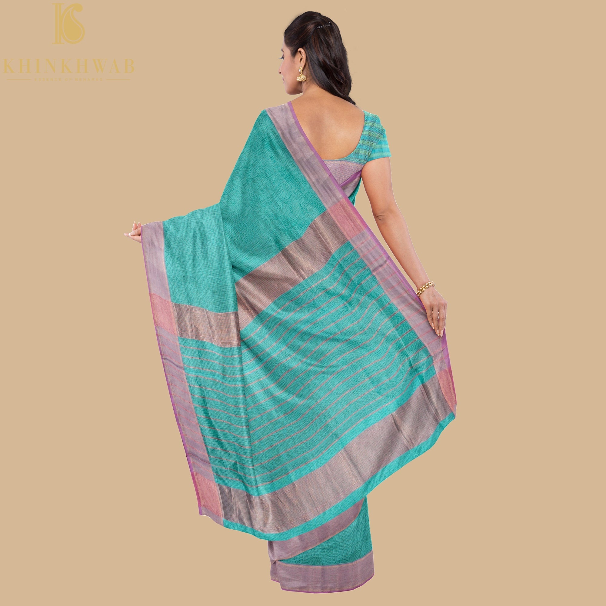 Bermuda Blue Handwoven Pure Cotton Silk Maheshwari Saree - Khinkhwab