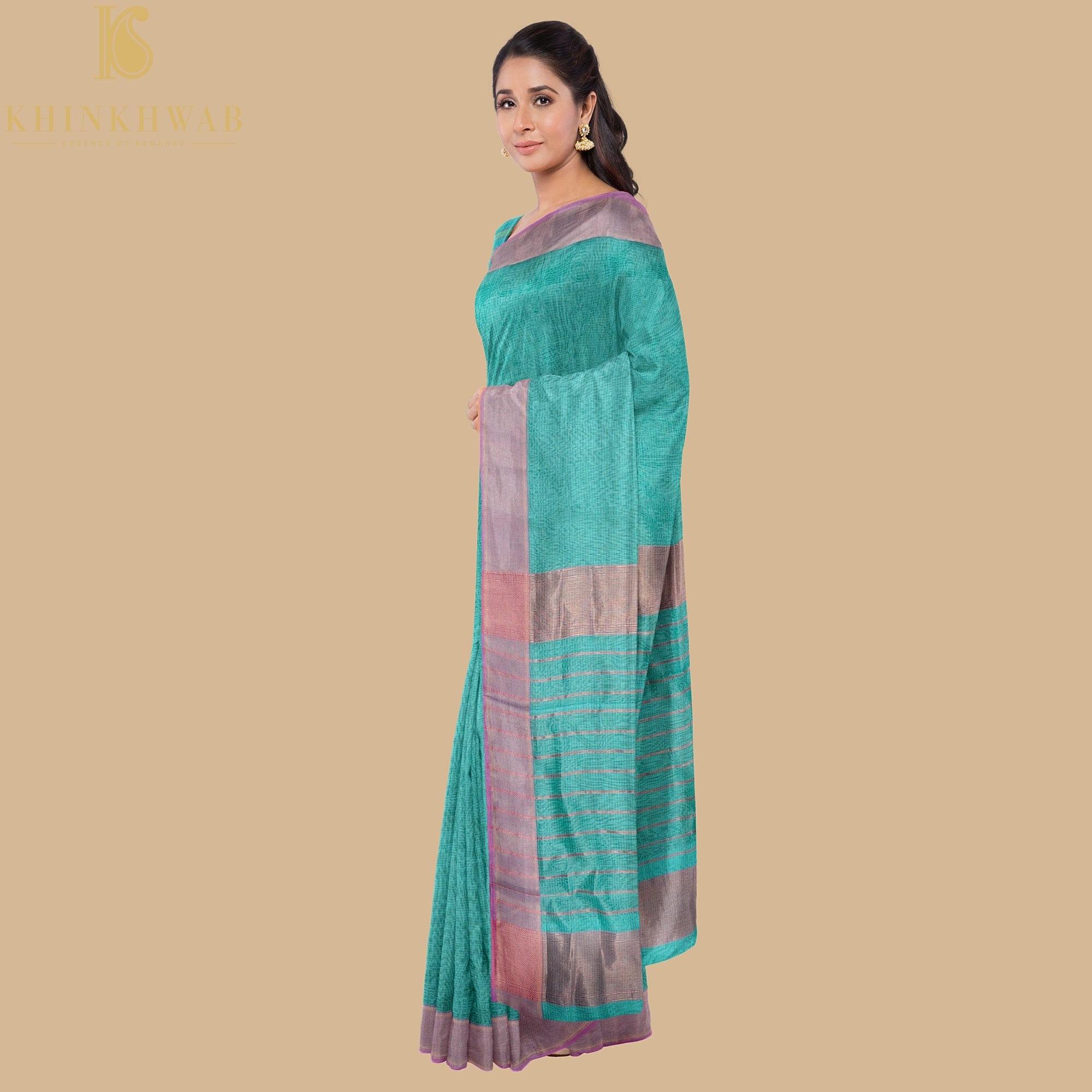 Bermuda Blue Handwoven Pure Cotton Silk Maheshwari Saree - Khinkhwab
