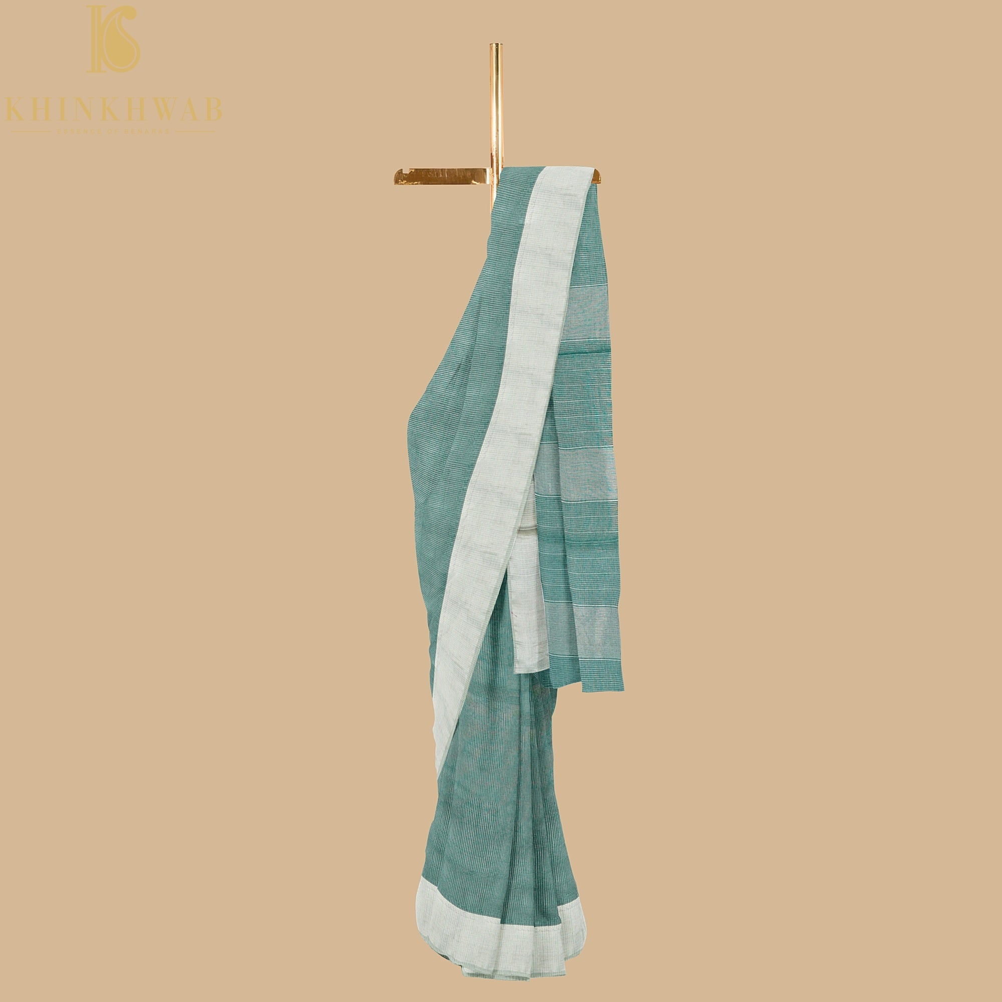 Teal Handwoven Pure Cotton Silk Maheshwari Saree - Khinkhwab