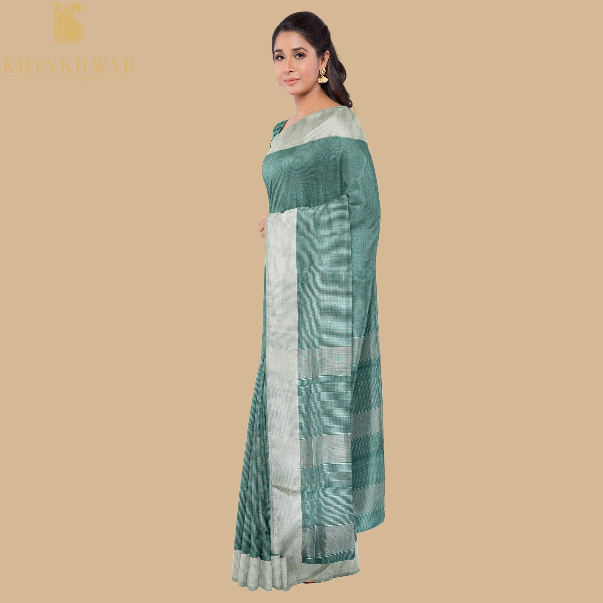 Teal Handwoven Pure Cotton Silk Maheshwari Saree - Khinkhwab
