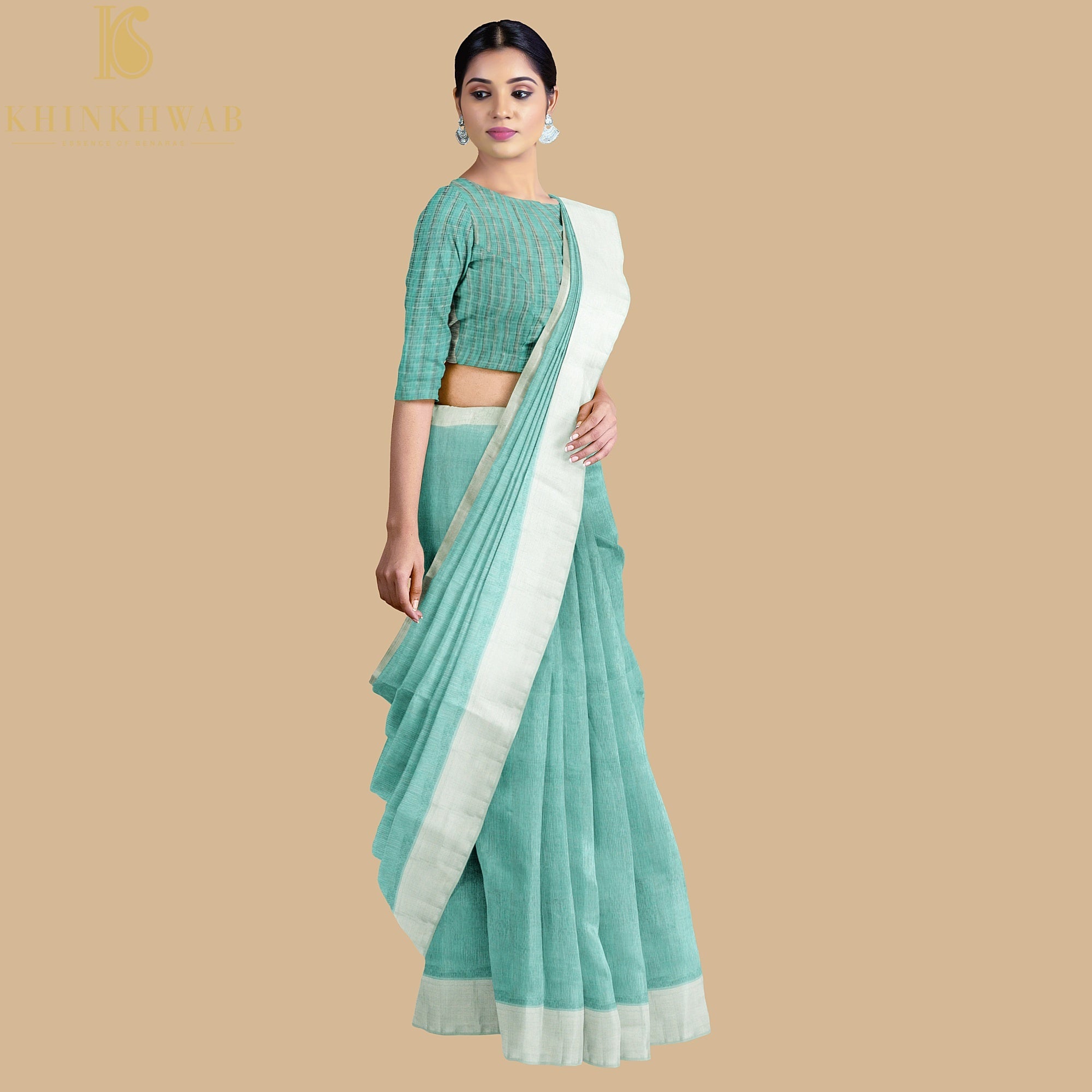 Blue Handwoven Pure Cotton Silk Maheshwari Saree - Khinkhwab