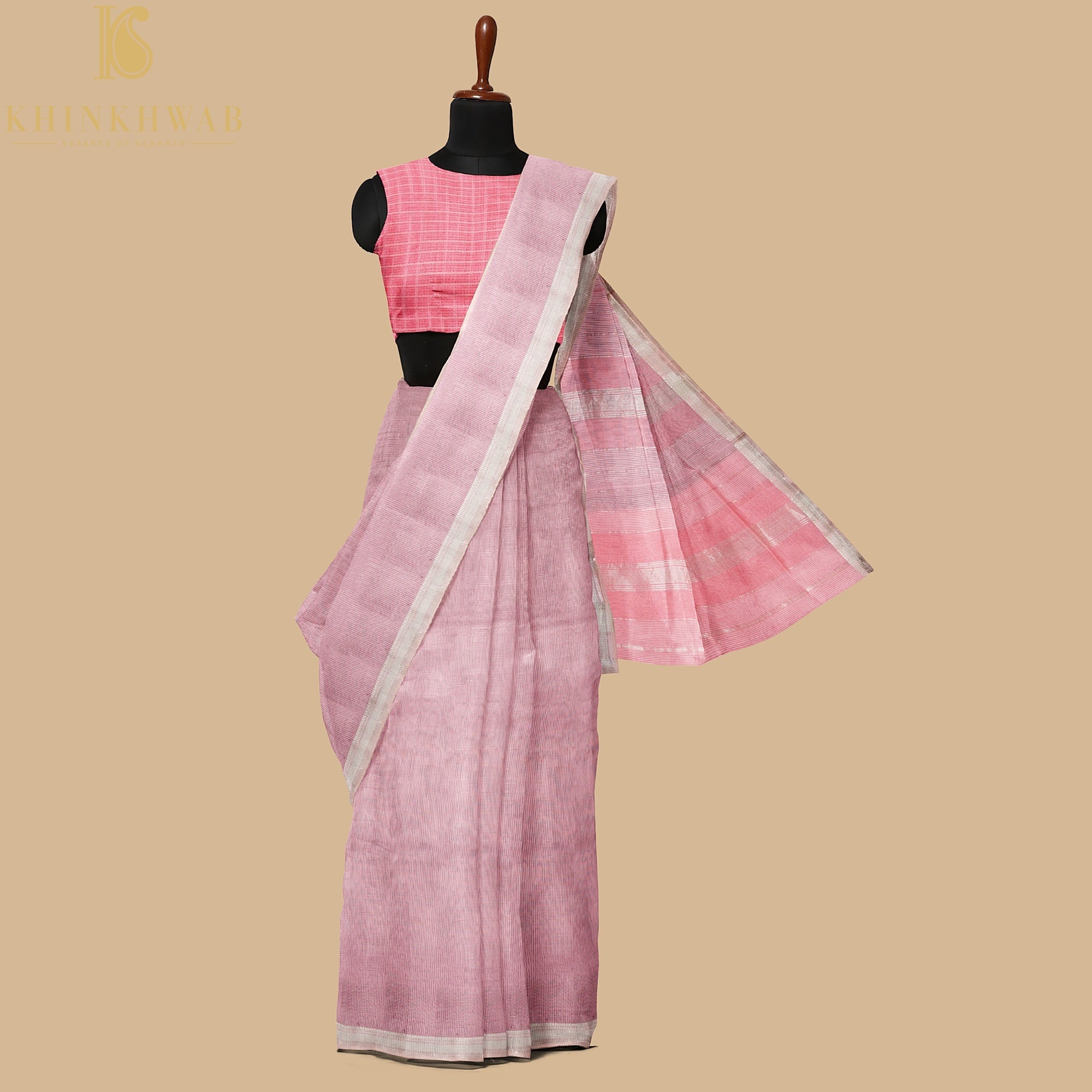Blossom Pink Handwoven Pure Cotton Silk Maheshwari Saree - Khinkhwab