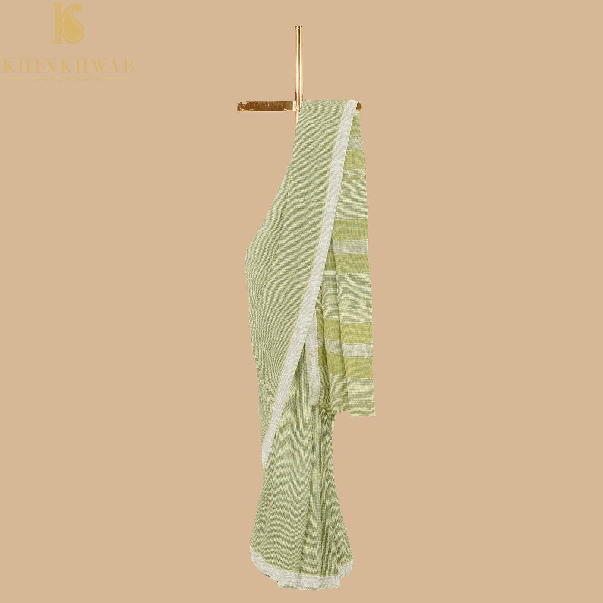 Gimblet Green Handwoven Pure Cotton Silk Maheshwari Saree - Khinkhwab