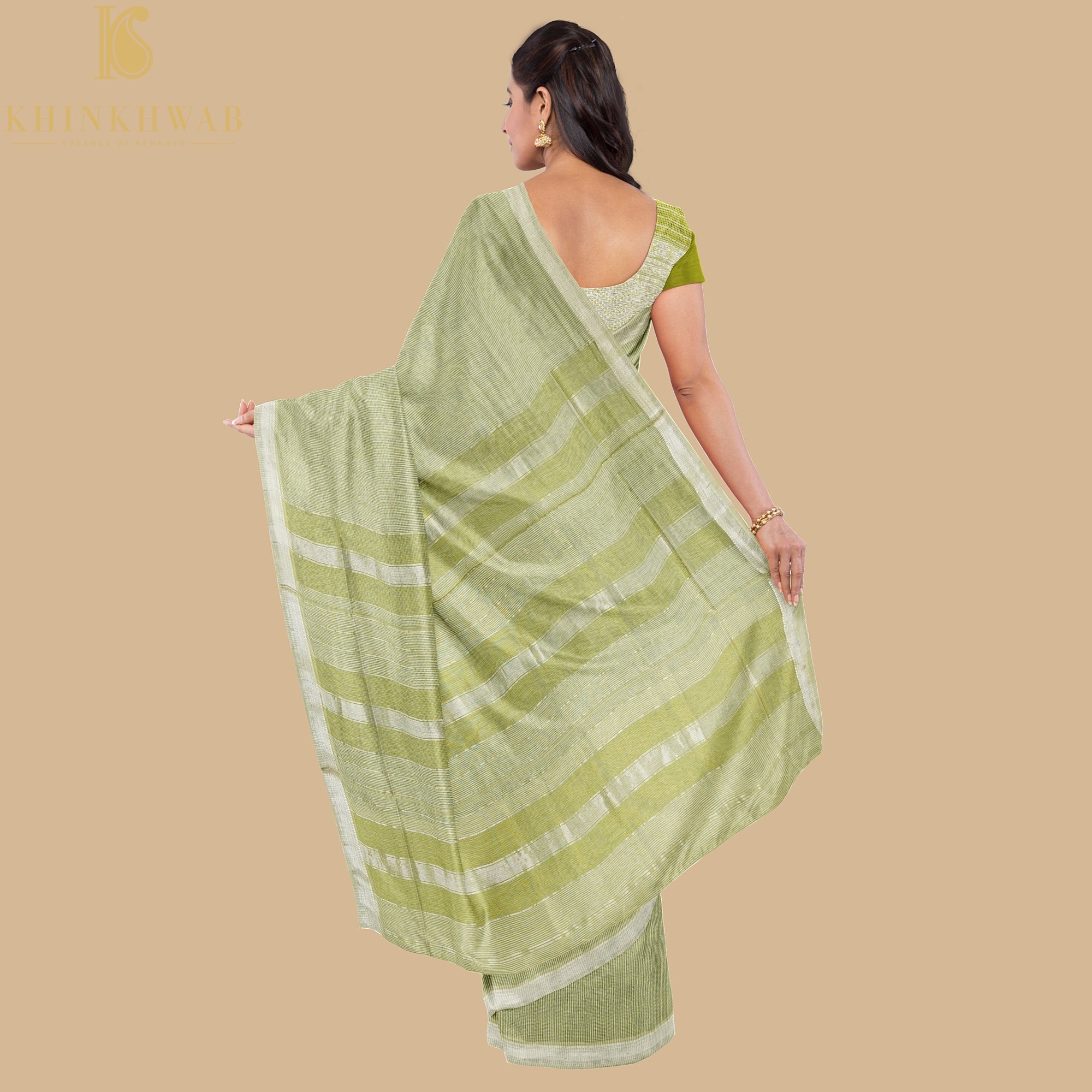 Gimblet Green Handwoven Pure Cotton Silk Maheshwari Saree - Khinkhwab