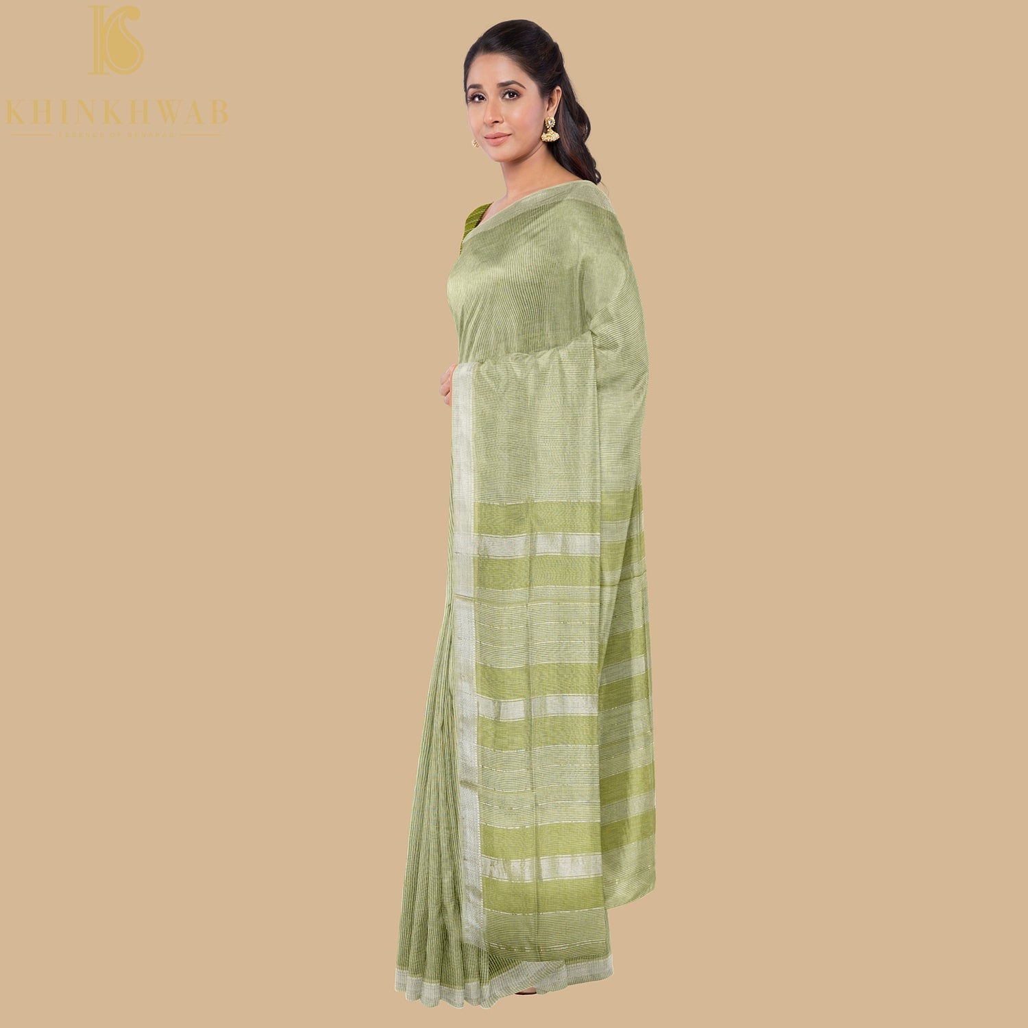 Gimblet Green Handwoven Pure Cotton Silk Maheshwari Saree - Khinkhwab