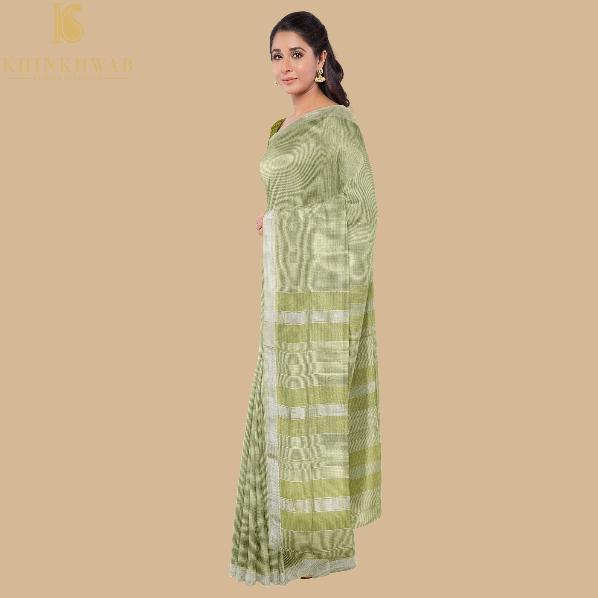 Gimblet Green Handwoven Pure Cotton Silk Maheshwari Saree - Khinkhwab