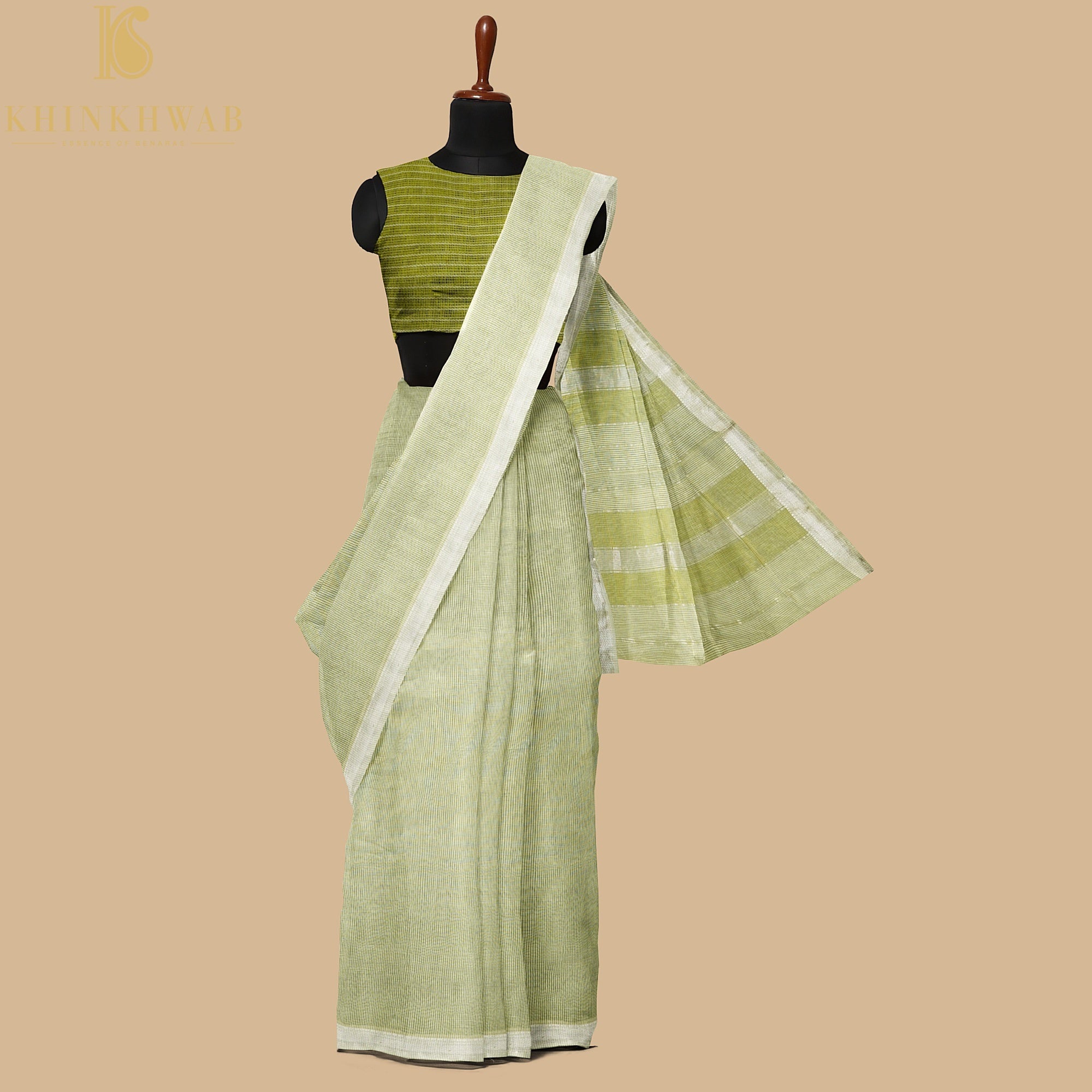 Gimblet Green Handwoven Pure Cotton Silk Maheshwari Saree - Khinkhwab