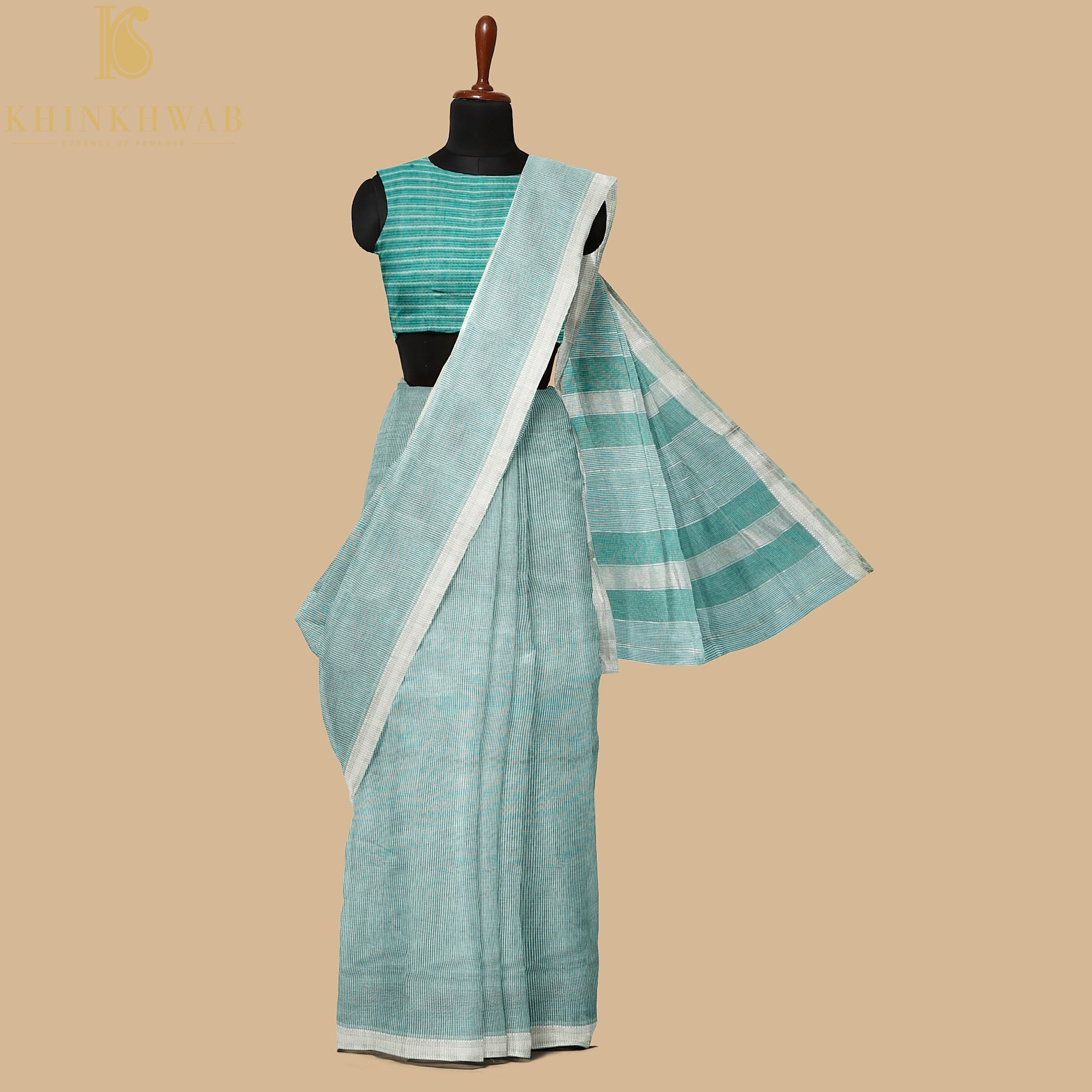 Teal Handwoven Pure Cotton Silk Maheshwari Saree - Khinkhwab