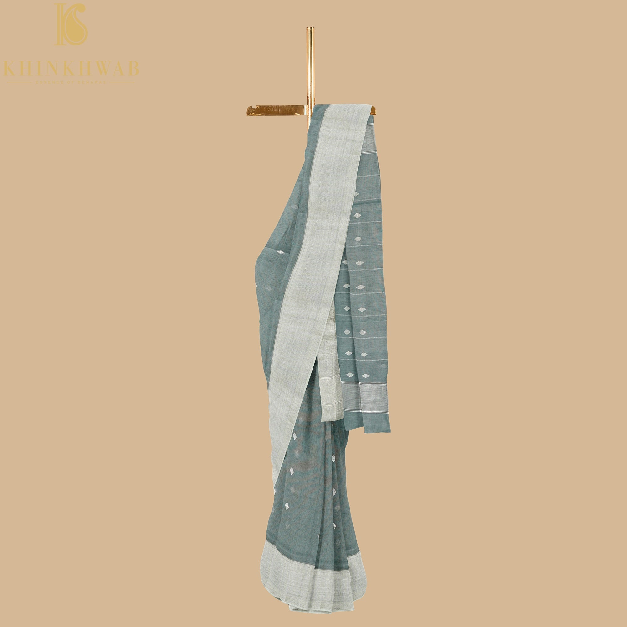 Grey Handwoven Pure Cotton Silk Maheshwari Saree - Khinkhwab