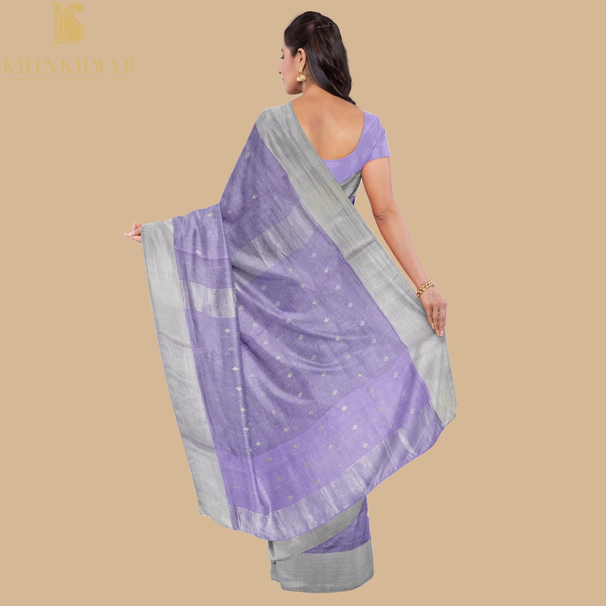Lavendar Handwoven Pure Cotton Silk Maheshwari Saree - Khinkhwab