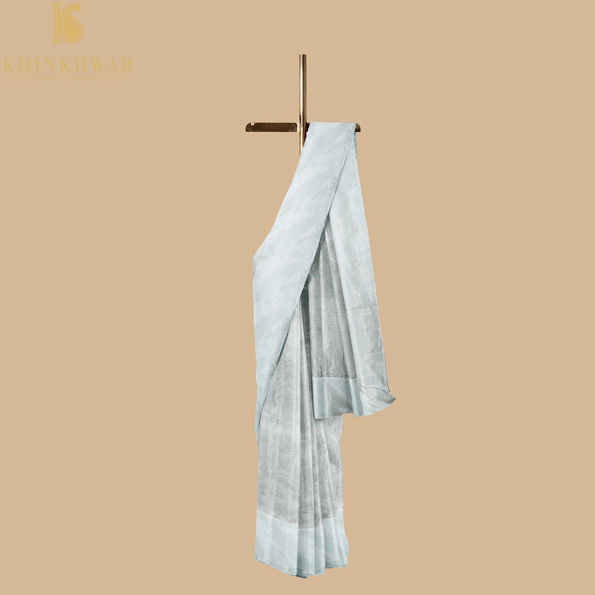Gull Grey Handwoven Pure Cotton Silk Maheshwari Saree - Khinkhwab