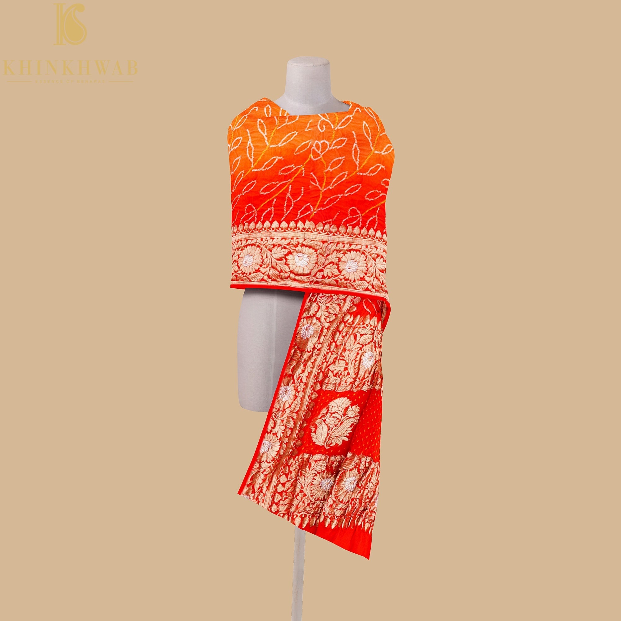 Red Georgette Handloom Banarasi Bandhani Suit Fabric - Khinkhwab
