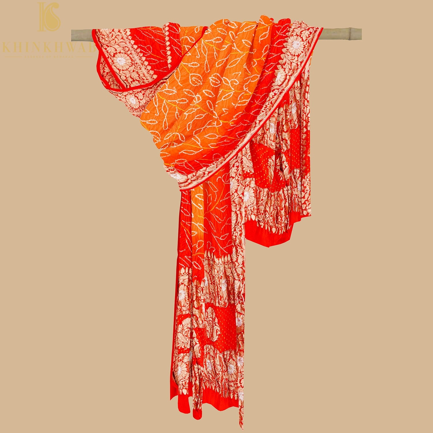 Red Georgette Handloom Banarasi Bandhani Suit Fabric - Khinkhwab