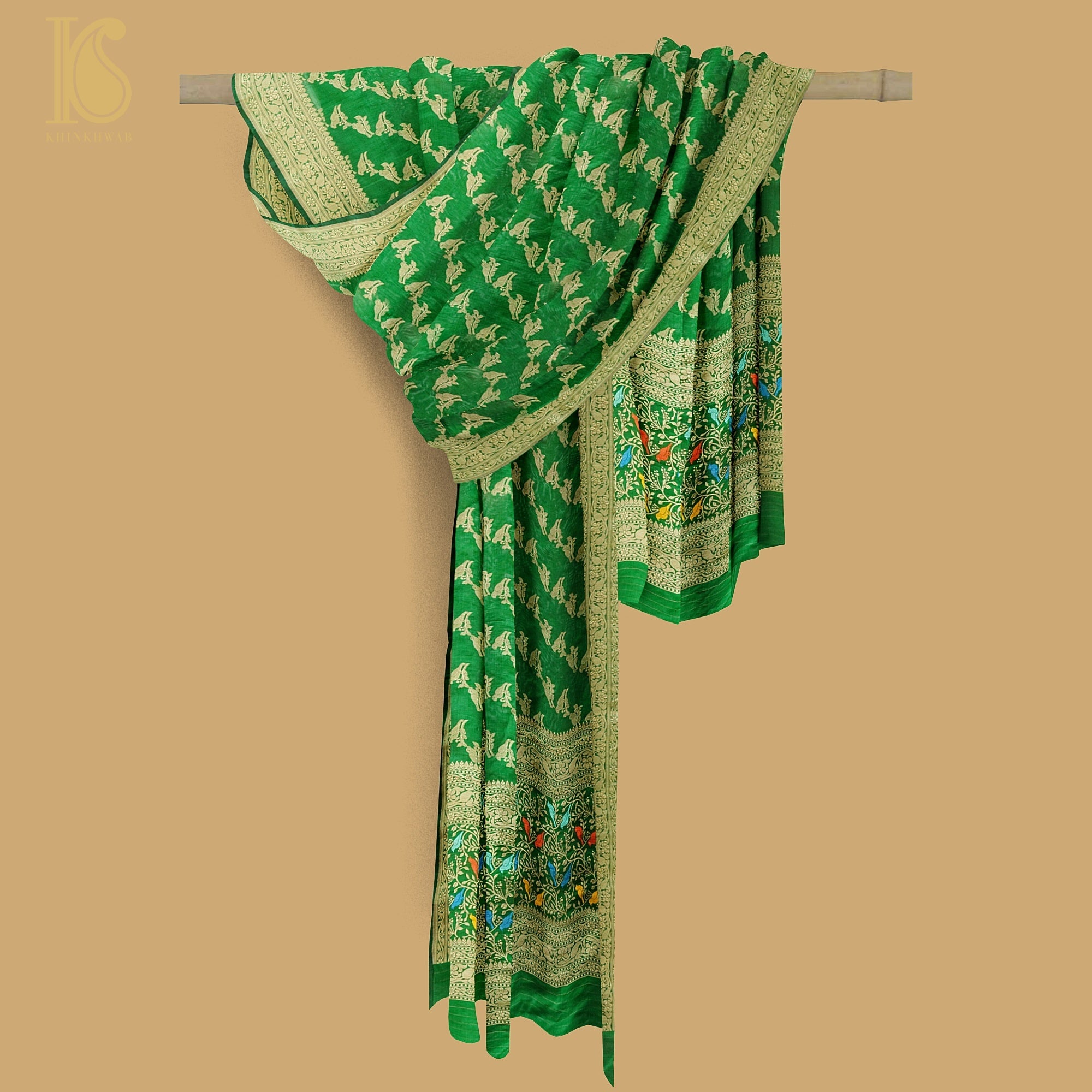 Spring Green Handloom Pure Katan Silk Pink Banarasi Suit & Dupatta Set - Khinkhwab
