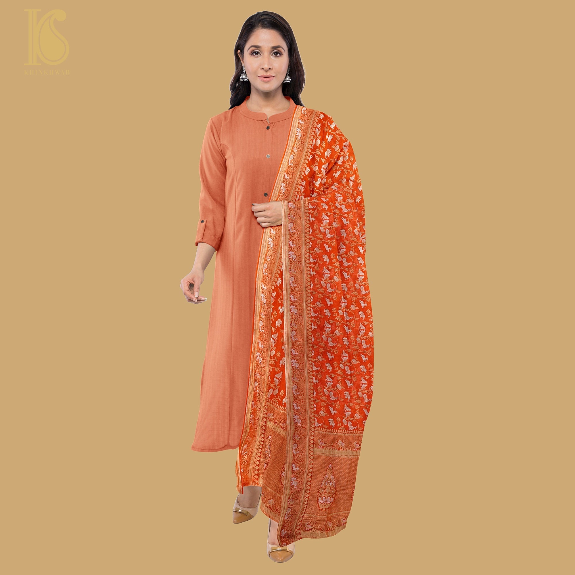 Pure Georgette Shikargah Handwoven Banarasi Dupatta - Khinkhwab