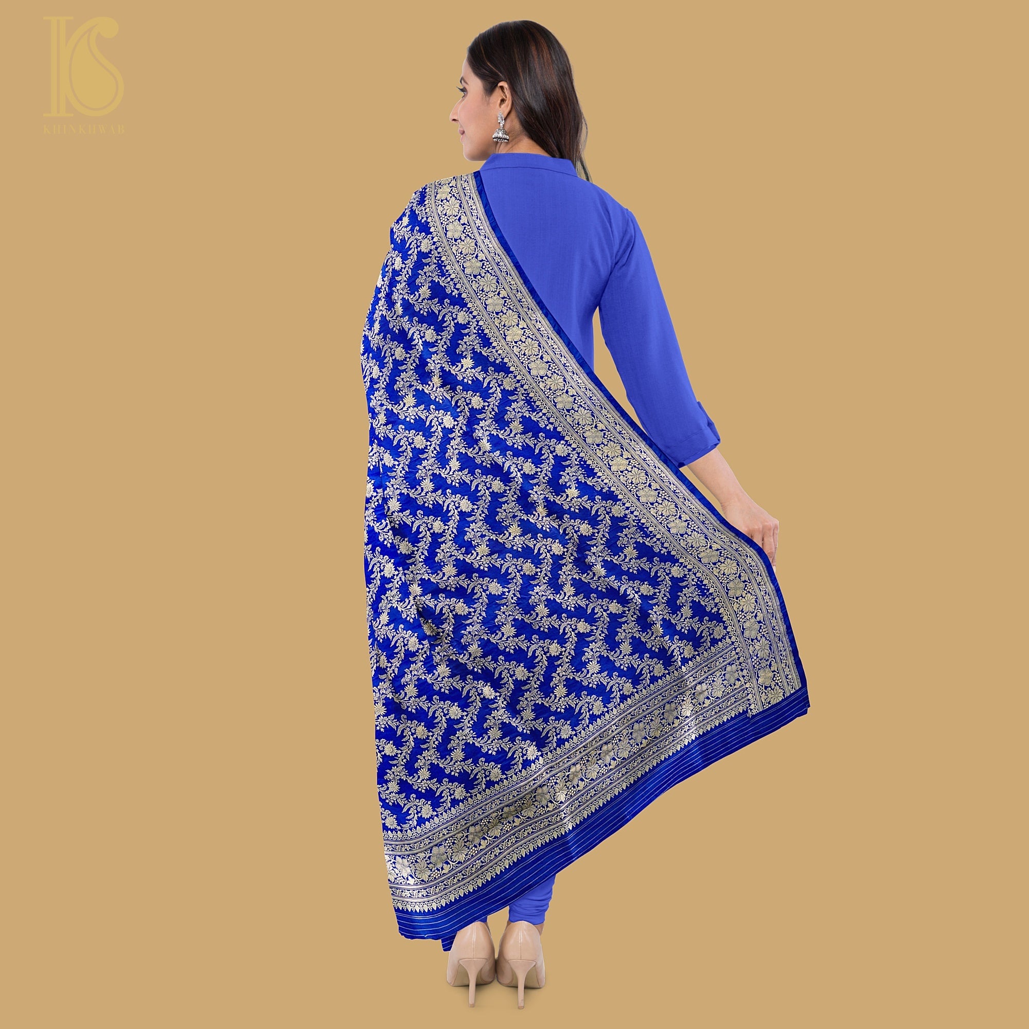 Blue Pure Katan Silk Handloom Kadwa Banarasi Dupatta - Khinkhwab