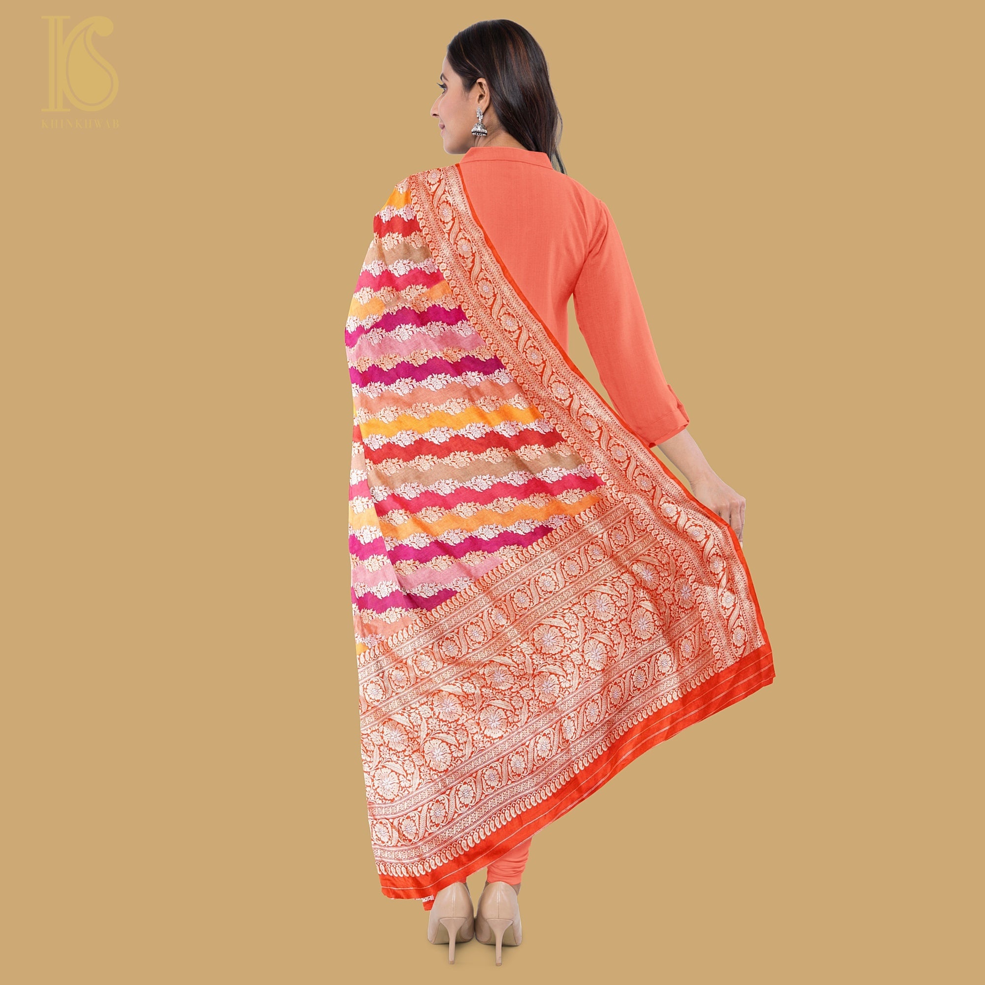 Pure Katan Silk Handloom Banarasi Kadwa Rangkat Dupatta - Khinkhwab