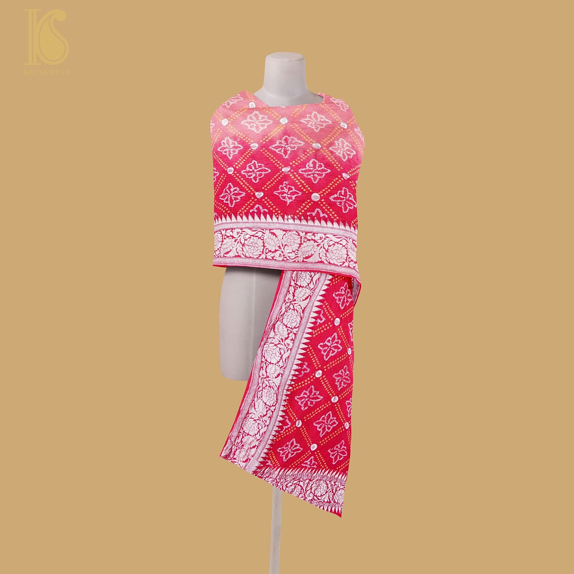 Crimson Red Georgette Banarasi Handloom Baarik Bandhani Dupatta - Khinkhwab