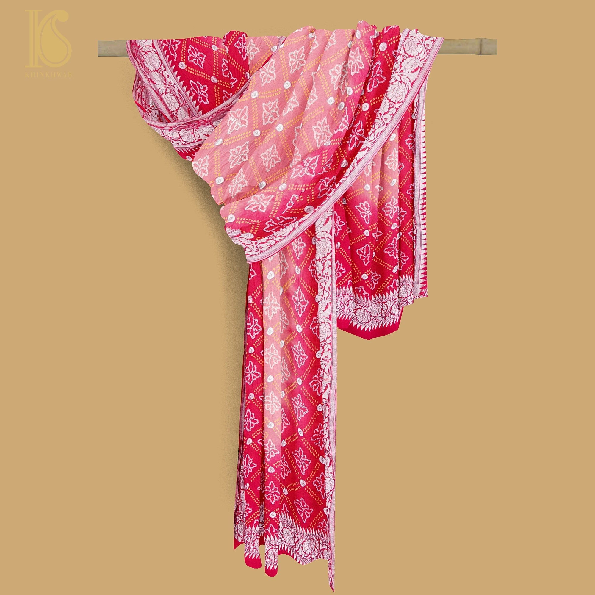Crimson Red Georgette Banarasi Handloom Baarik Bandhani Dupatta - Khinkhwab
