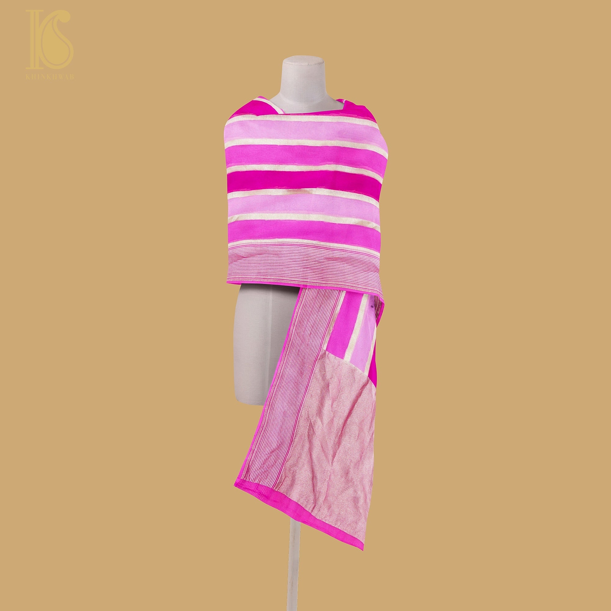Pink Pure Georgette Handloom Banarasi Stripes Dupatta - Khinkhwab