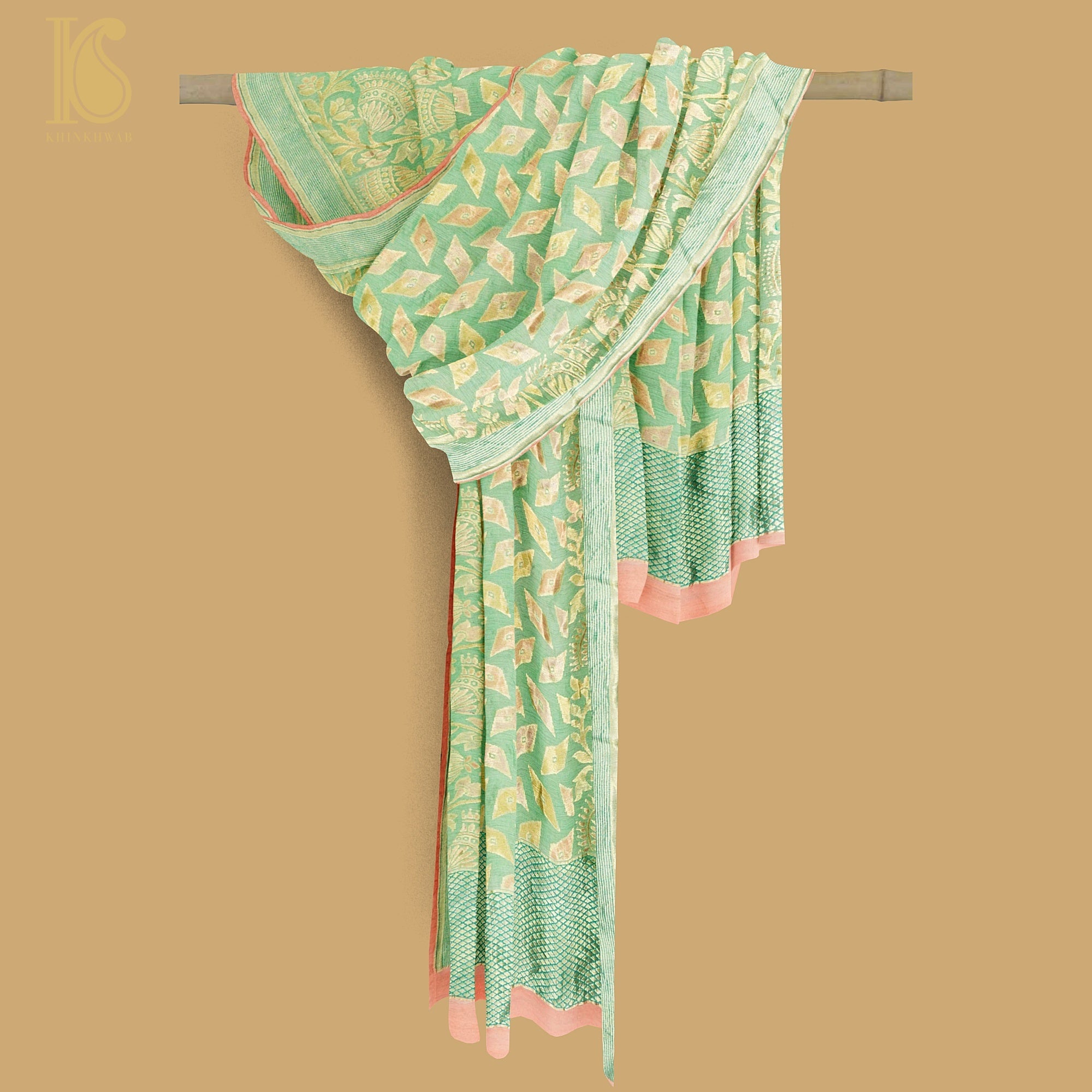 Green Pure Moonga Silk Handloom Banarasi Dupatta - Khinkhwab