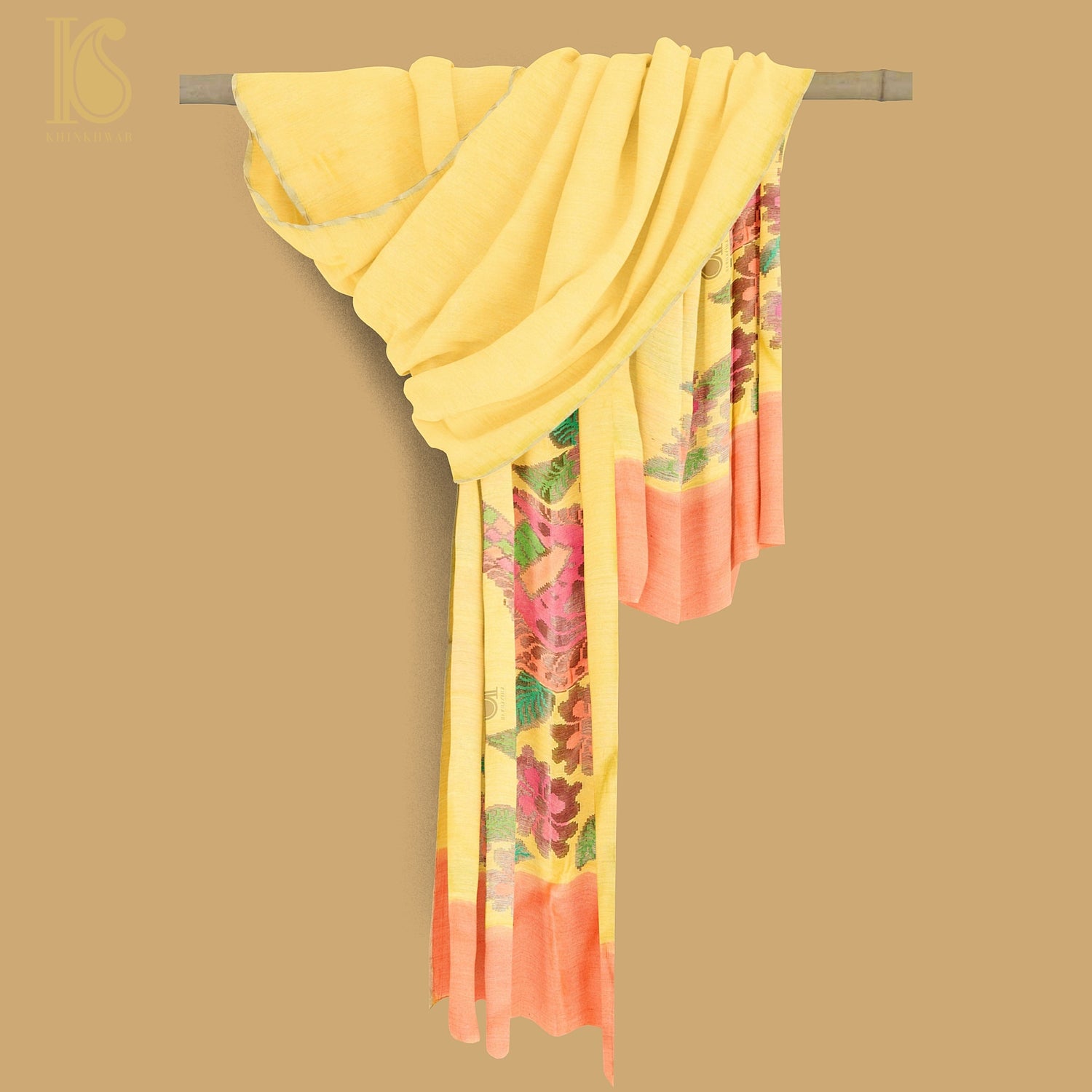 Handloom Moonga Silk Banarasi Yellow Dupatta - Khinkhwab