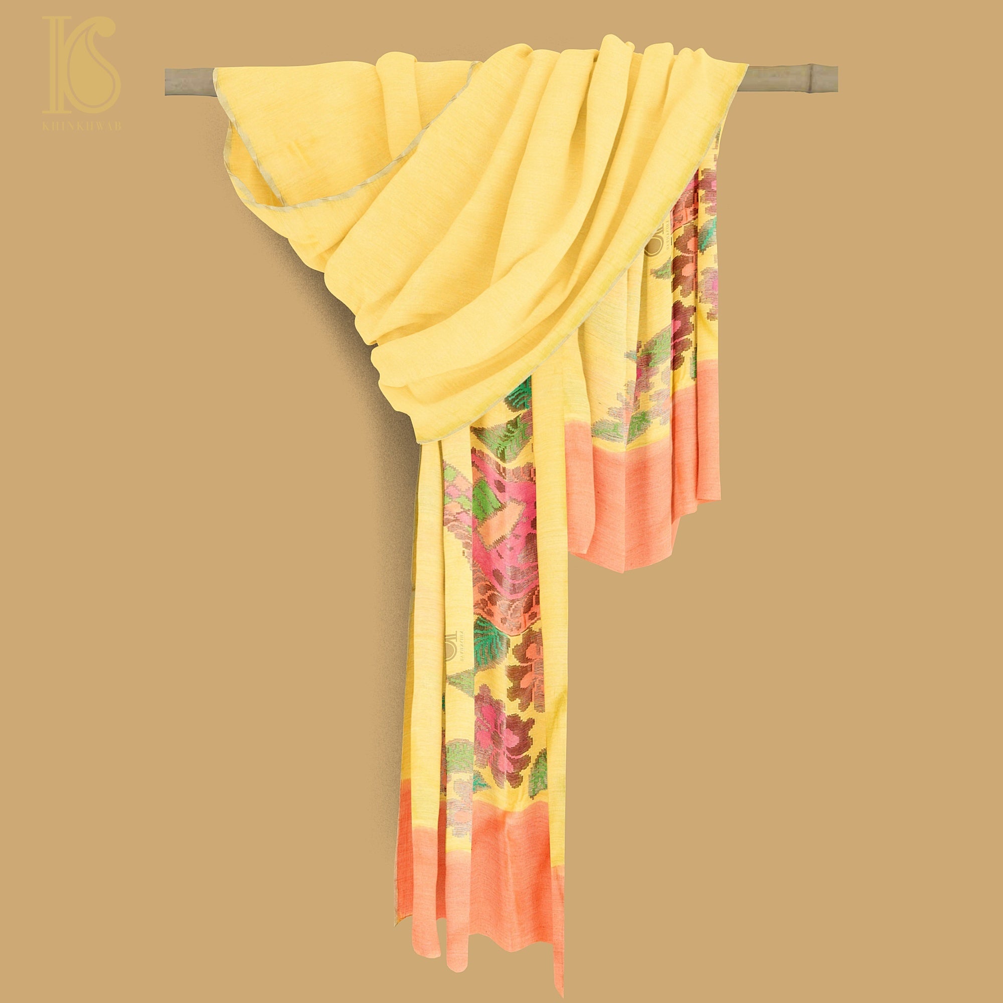 Handloom Moonga Silk Banarasi Yellow Dupatta - Khinkhwab