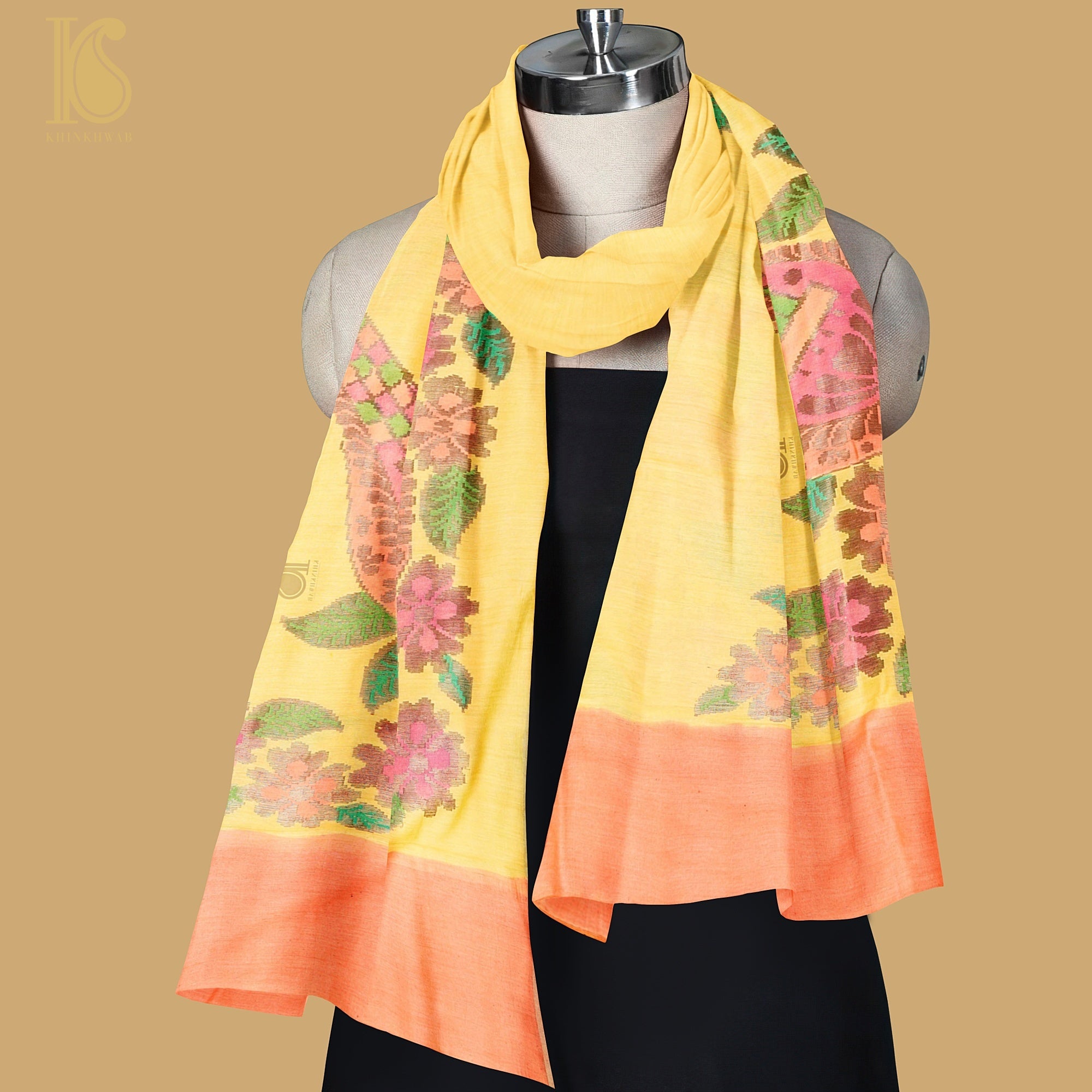 Handloom Moonga Silk Banarasi Yellow Dupatta - Khinkhwab