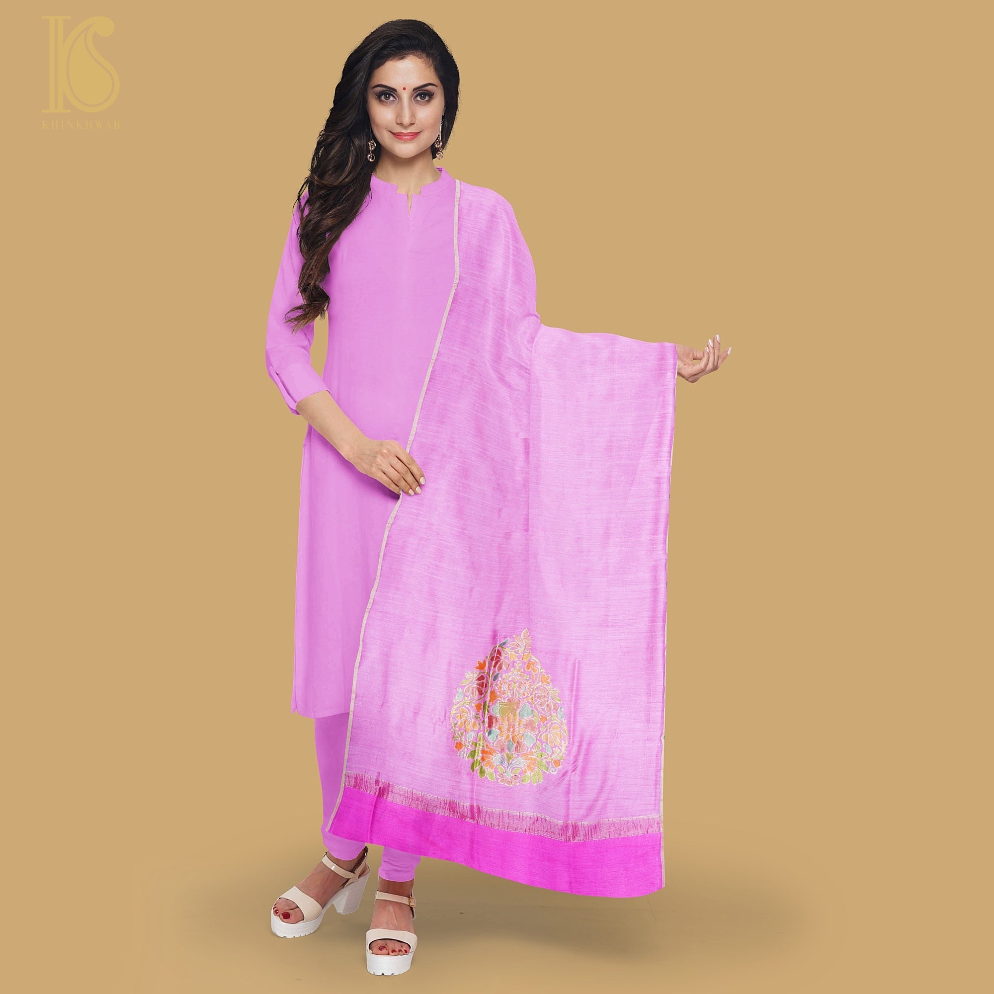 Handloom Moonga Silk Banarasi Purple Dupatta - Khinkhwab