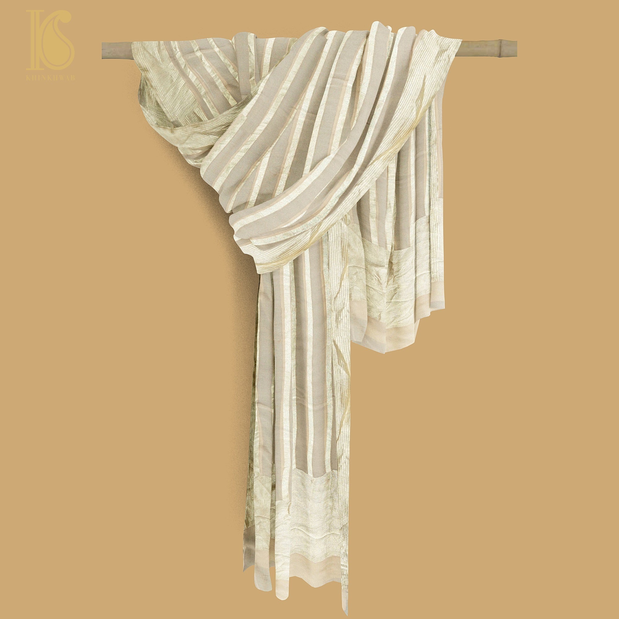 Pure Georgette Handloom Banarasi Stripes Dupatta - Khinkhwab