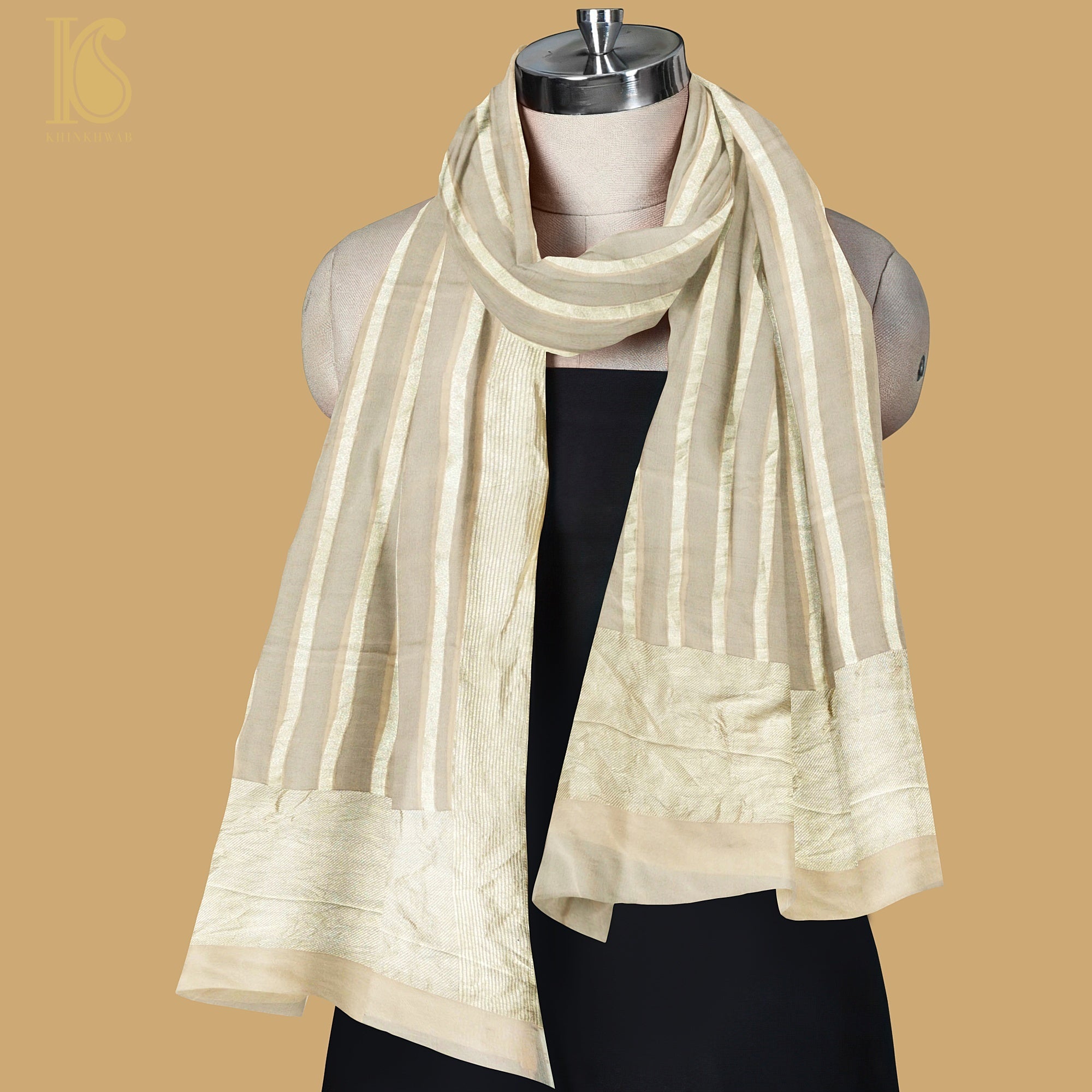 Pure Georgette Handloom Banarasi Stripes Dupatta - Khinkhwab