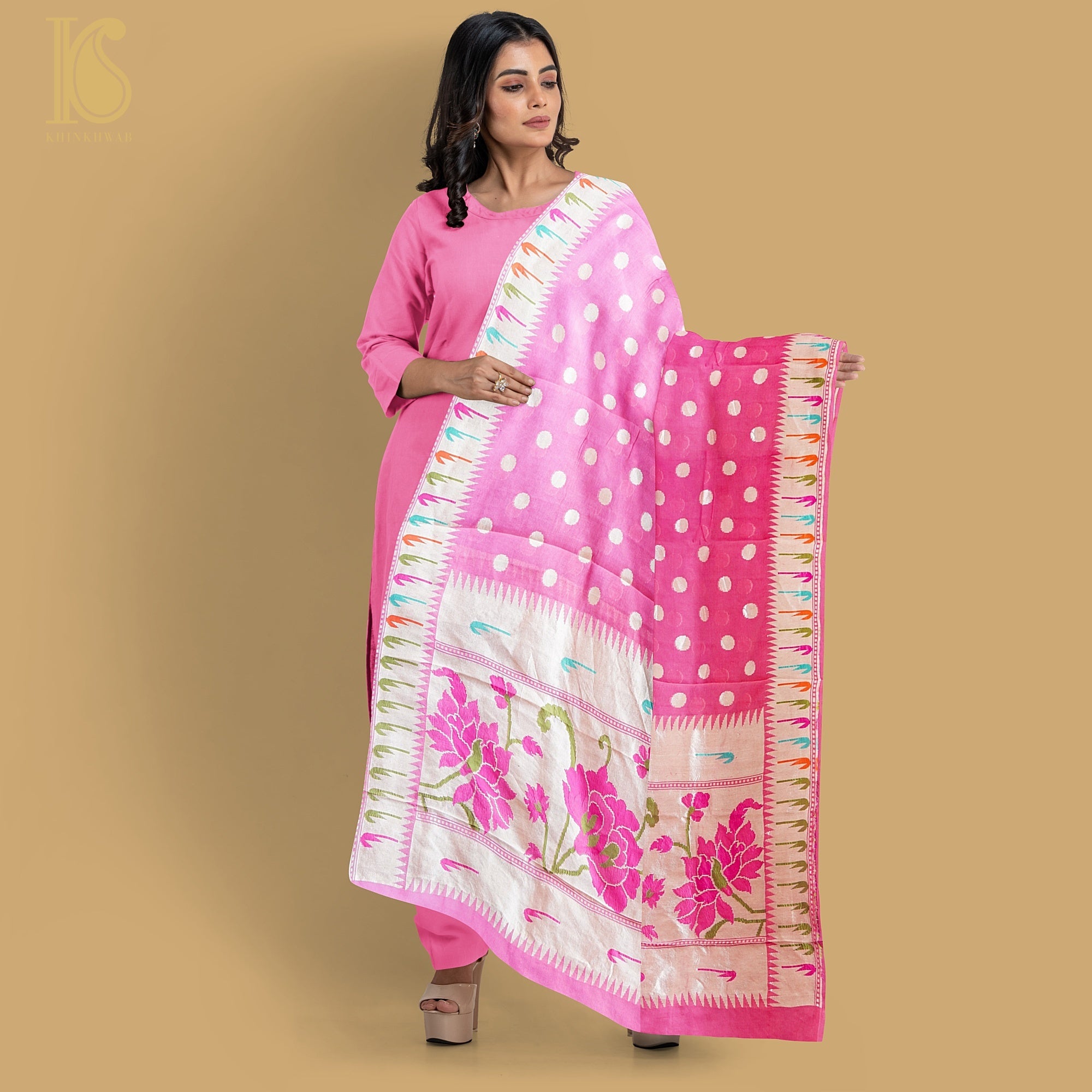 Handloom Pure Georgette Banarasi Muniya Border Dupatta - Khinkhwab